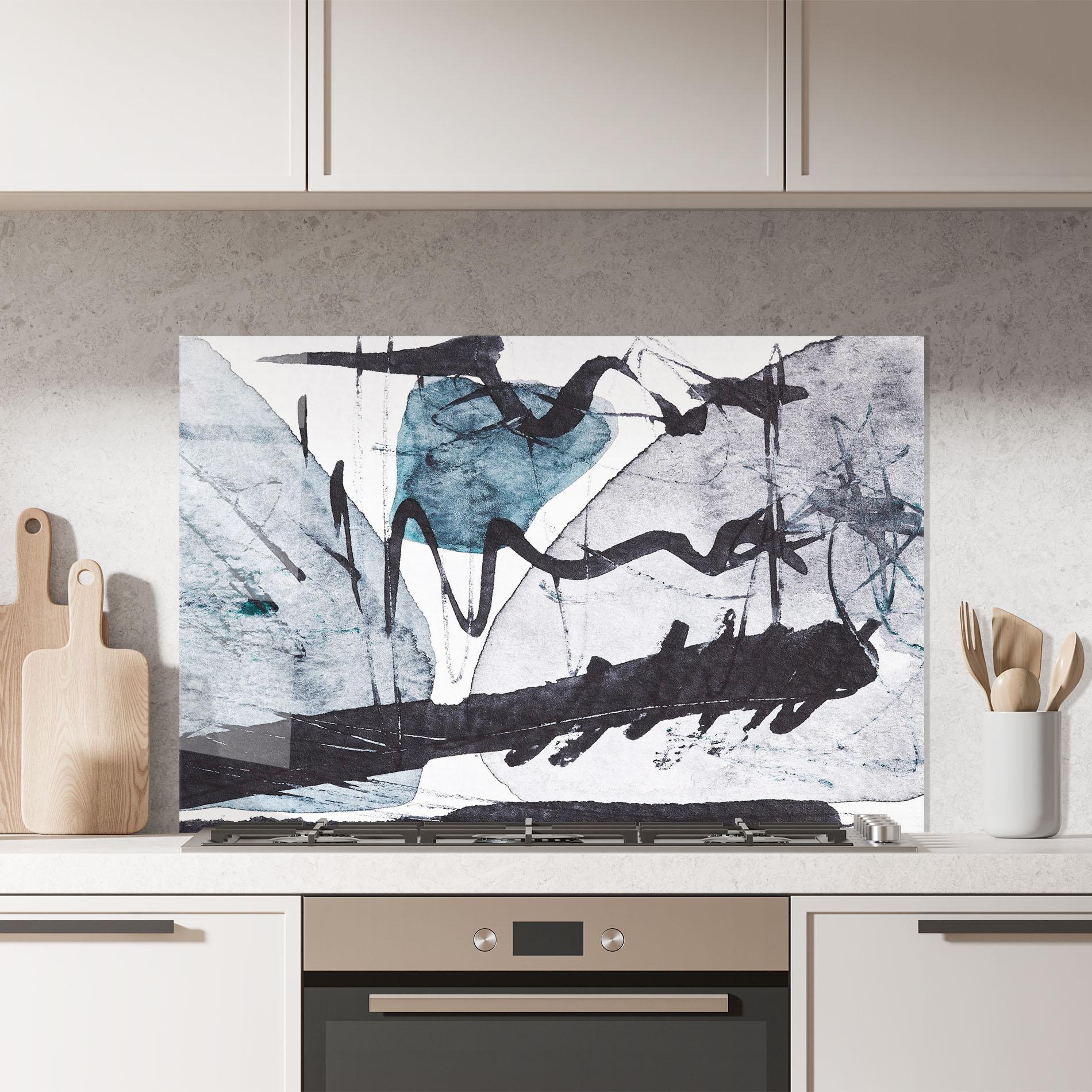 Panou Sticla Bucatarie Black Grey Lines mockup 7