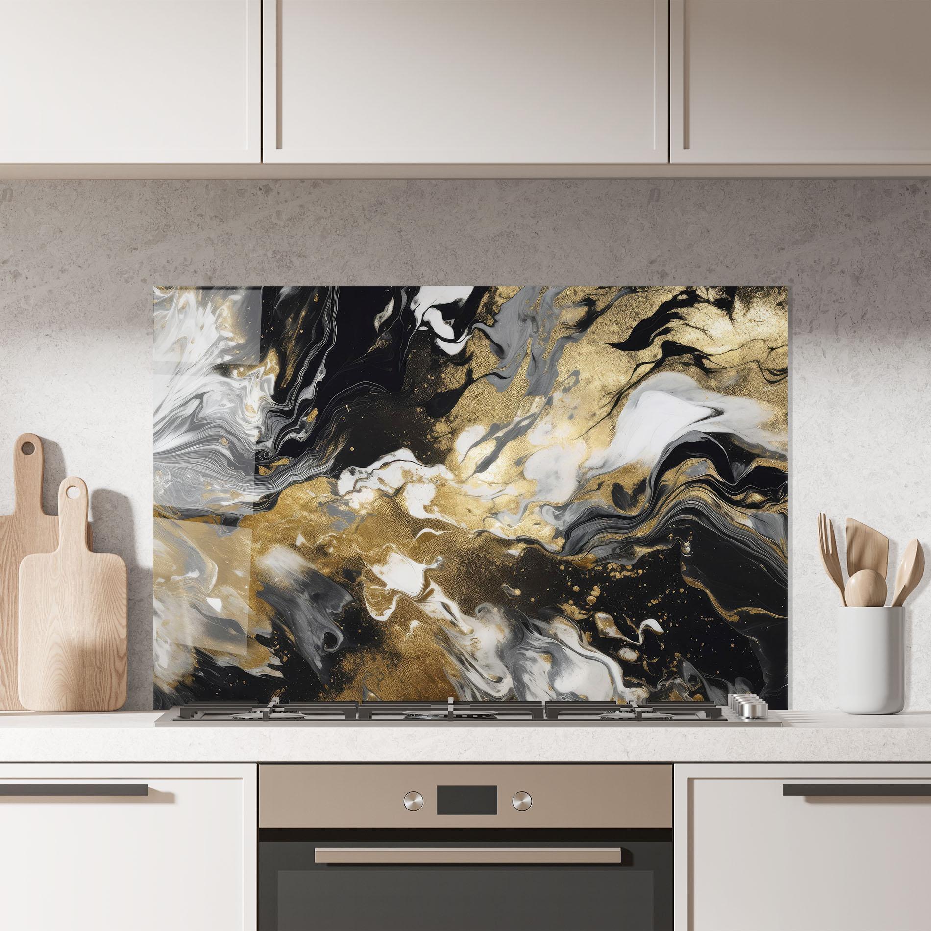 Panou Sticla Bucatarie Gold Acrylic Fluid mockup 7