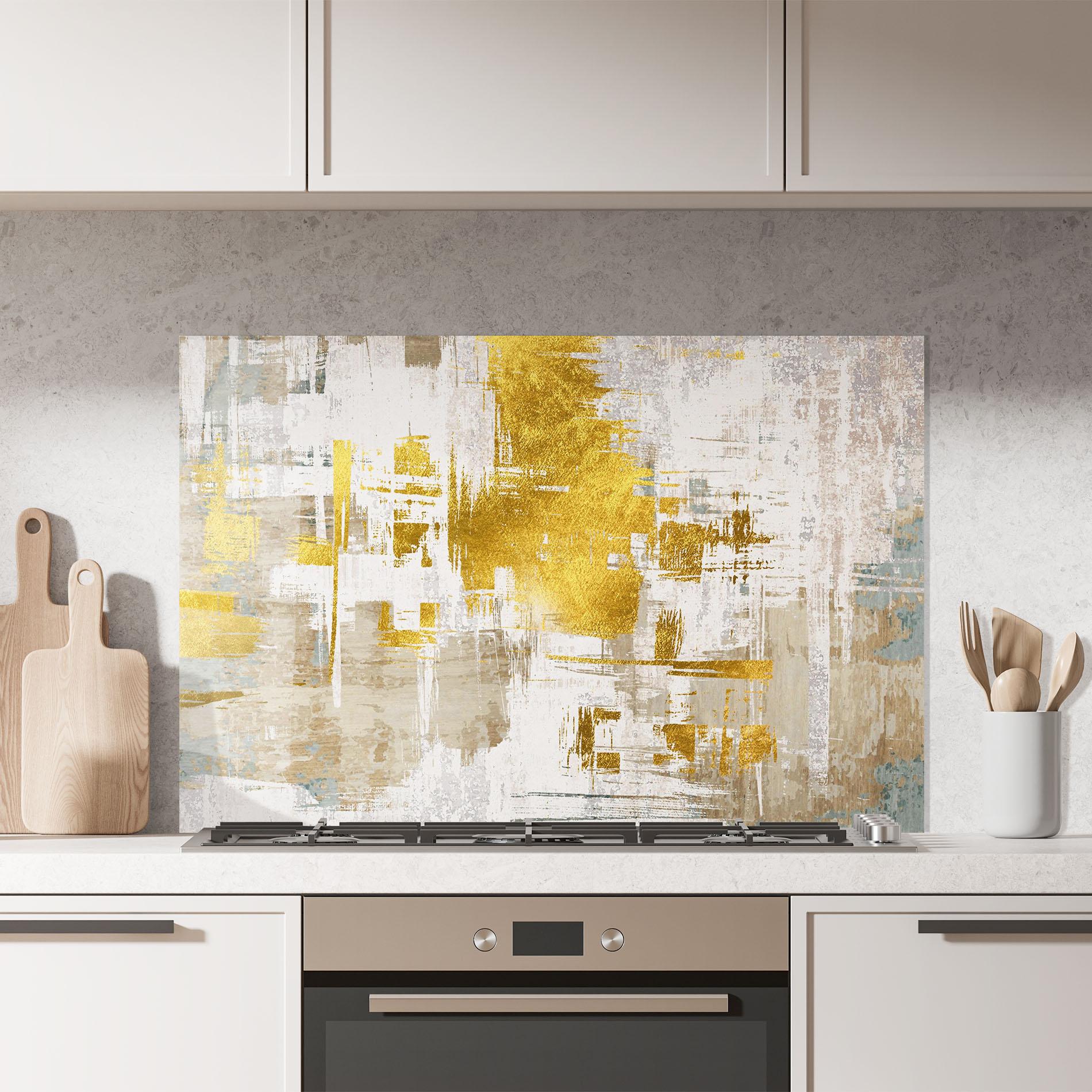 Panou Sticla Bucatarie Gold And White Brush mockup 7