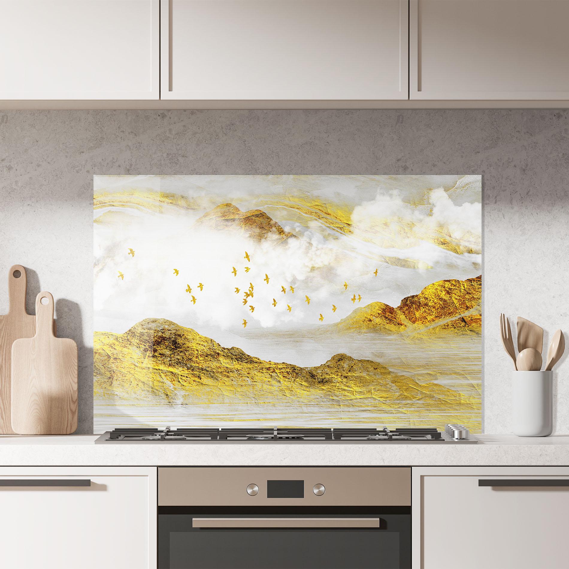 Panou Sticla Bucatarie Gold Mountains Abstract mockup 7