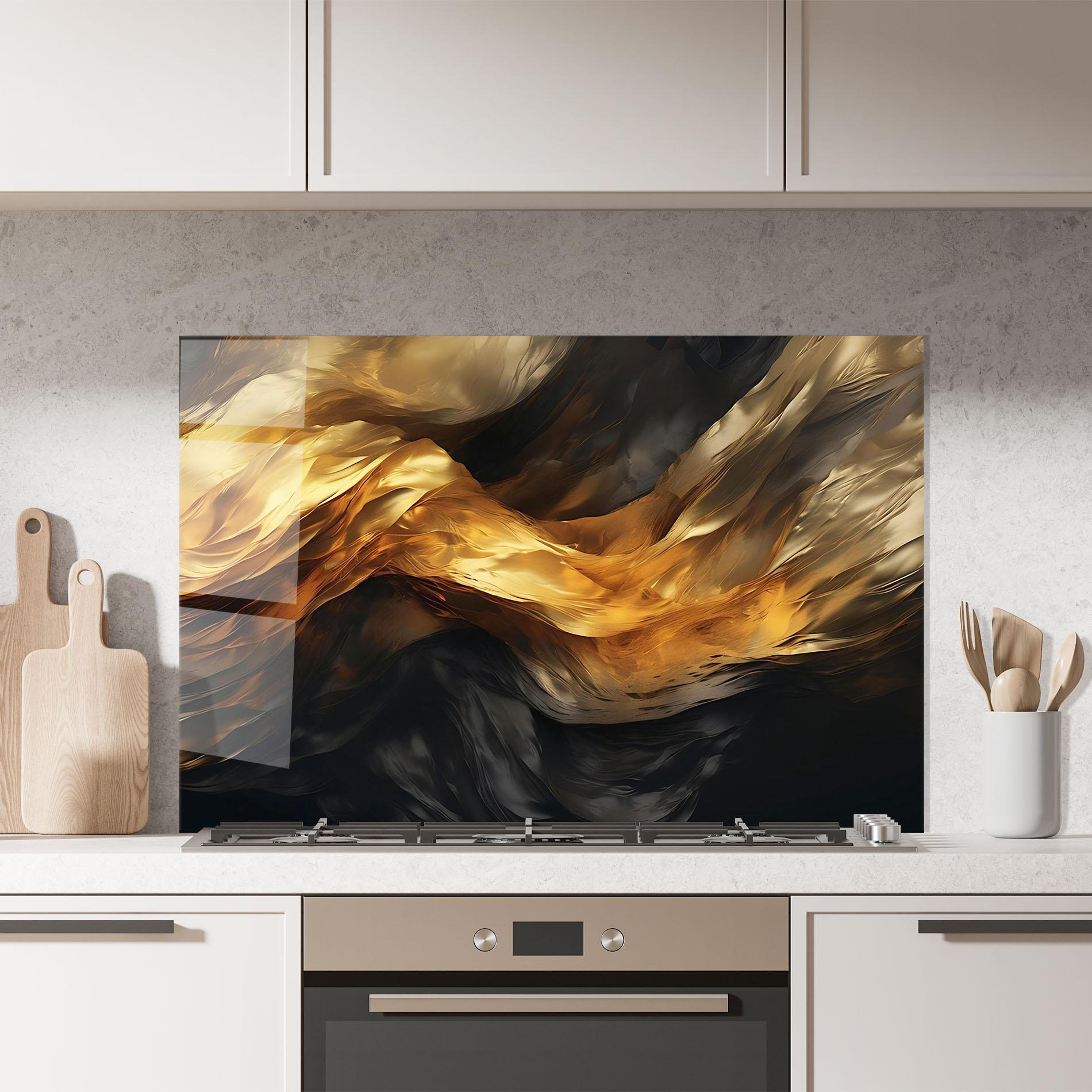 Panou Sticla Bucatarie Golden Waves With Black mockup 7