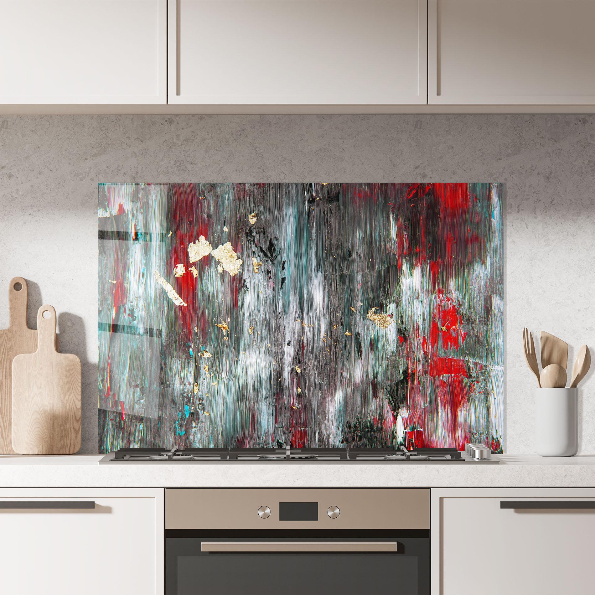 Panou Sticla Bucatarie Grey With Red Painting mockup 7