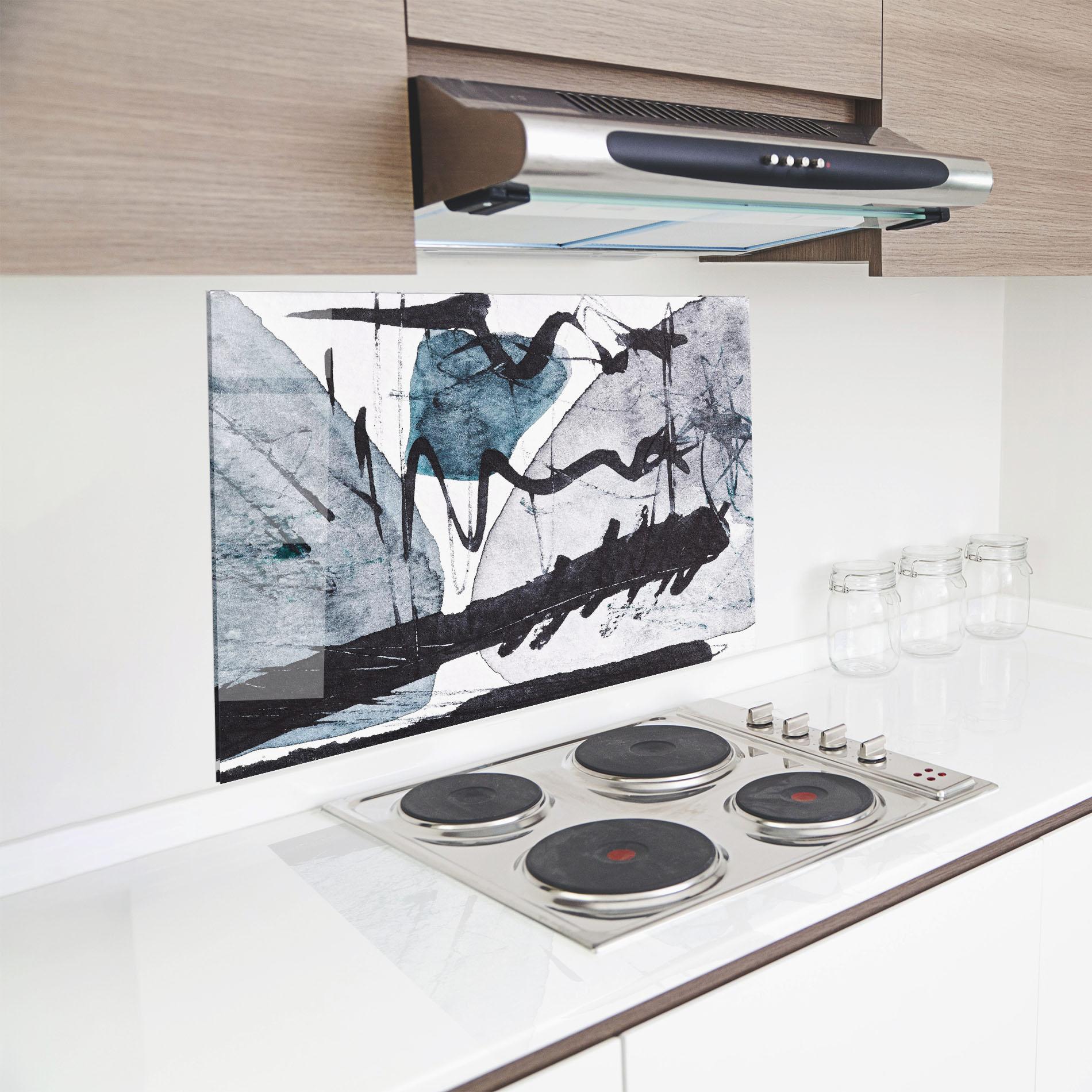 Panou Sticla Bucatarie Black Grey Lines mockup 8