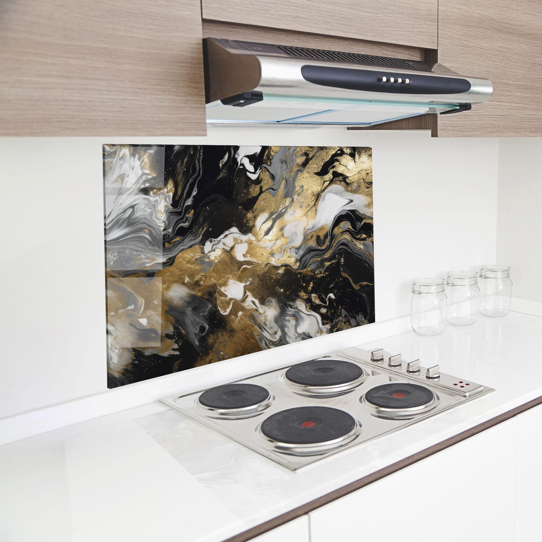 Panou Sticla Bucatarie Gold Acrylic Fluid mockup 8