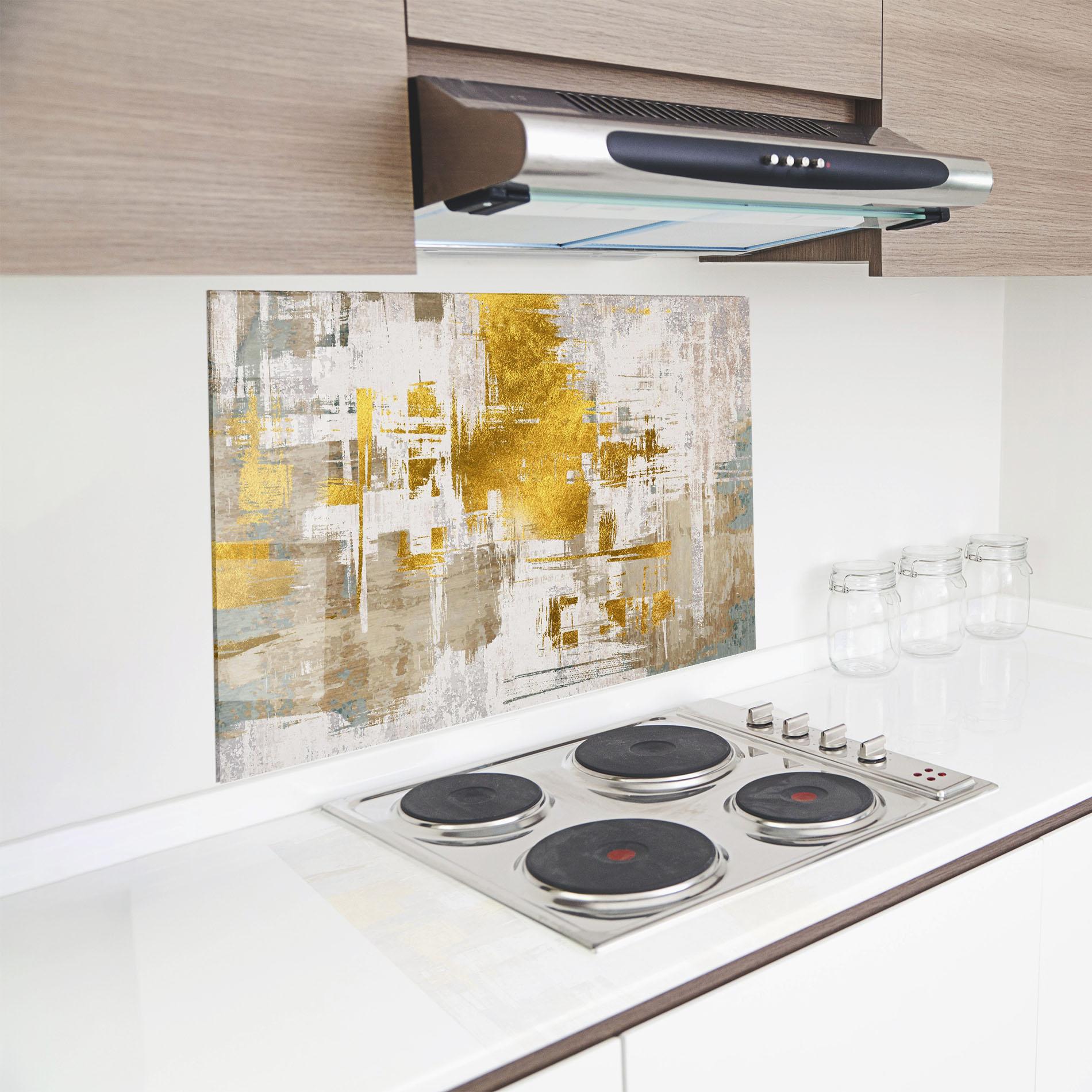 Panou Sticla Bucatarie Gold And White Brush mockup 8