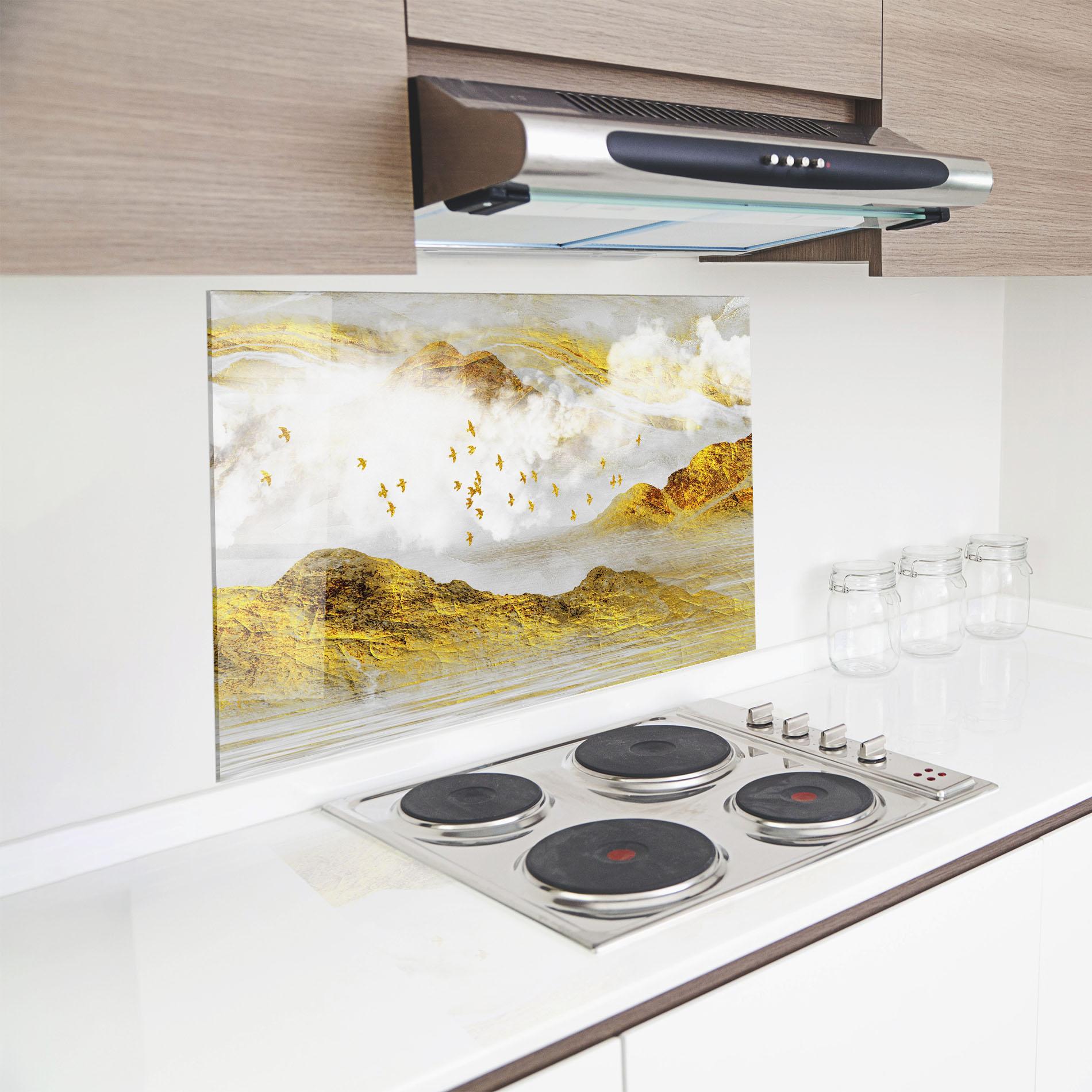 Panou Sticla Bucatarie Gold Mountains Abstract mockup 8