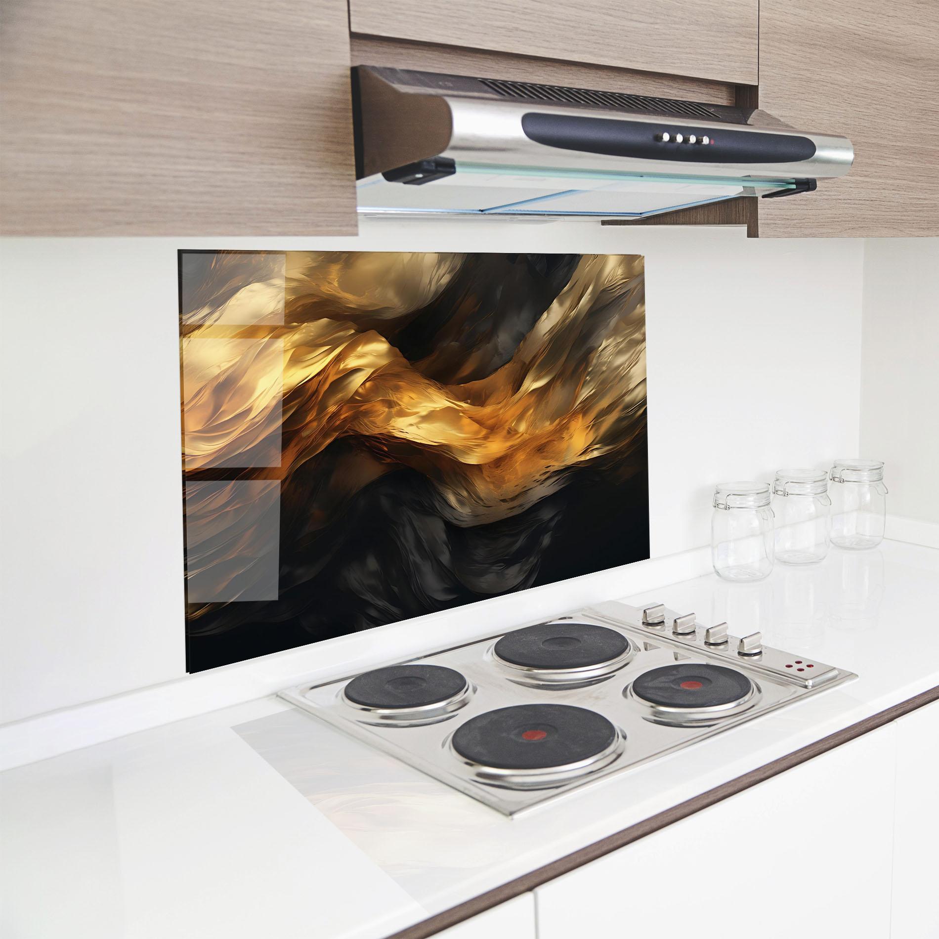 Panou Sticla Bucatarie Golden Waves With Black mockup 8