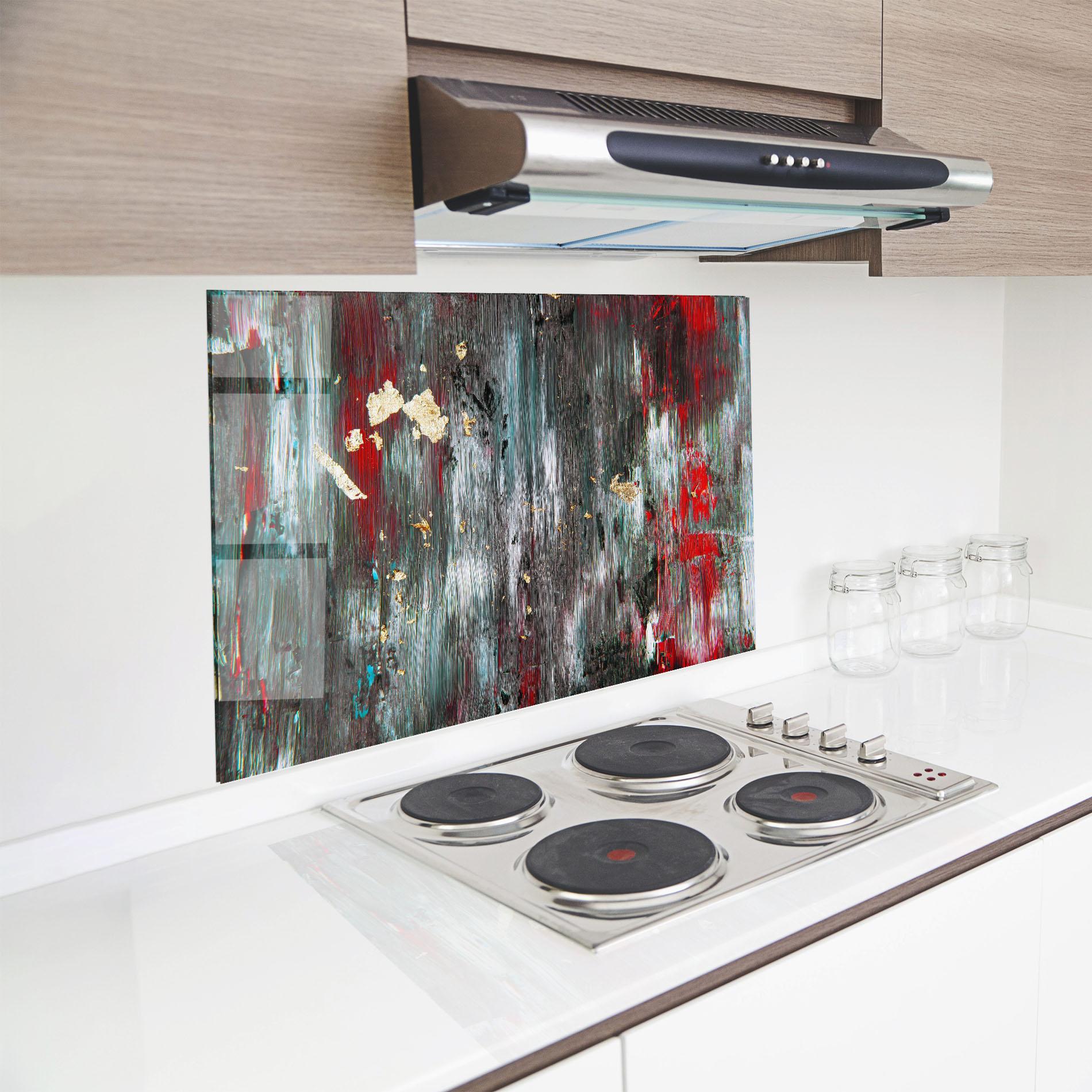 Panou Sticla Bucatarie Grey With Red Painting mockup 8