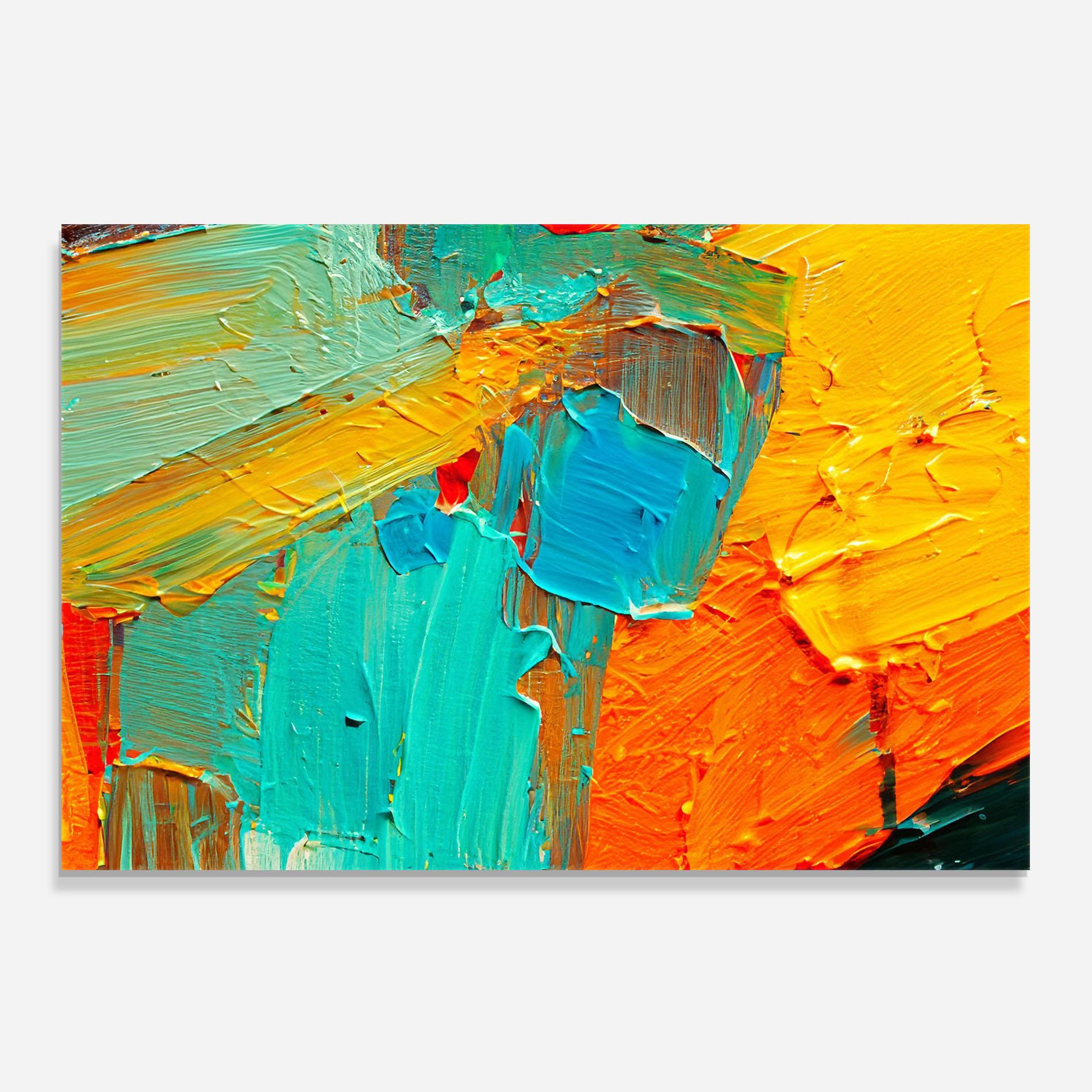 Panou Sticla Bucatarie Orange Blue Painting mockup 0