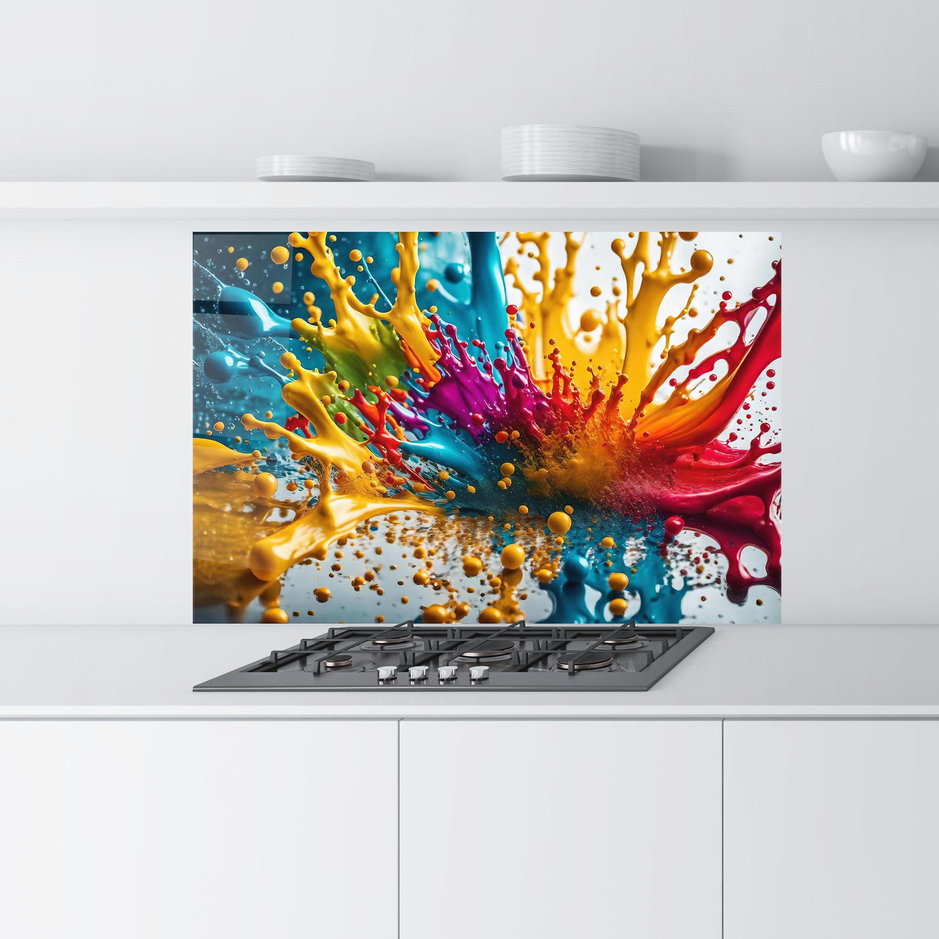 Panou Sticla Bucatarie Colorful Water Splash mockup 9