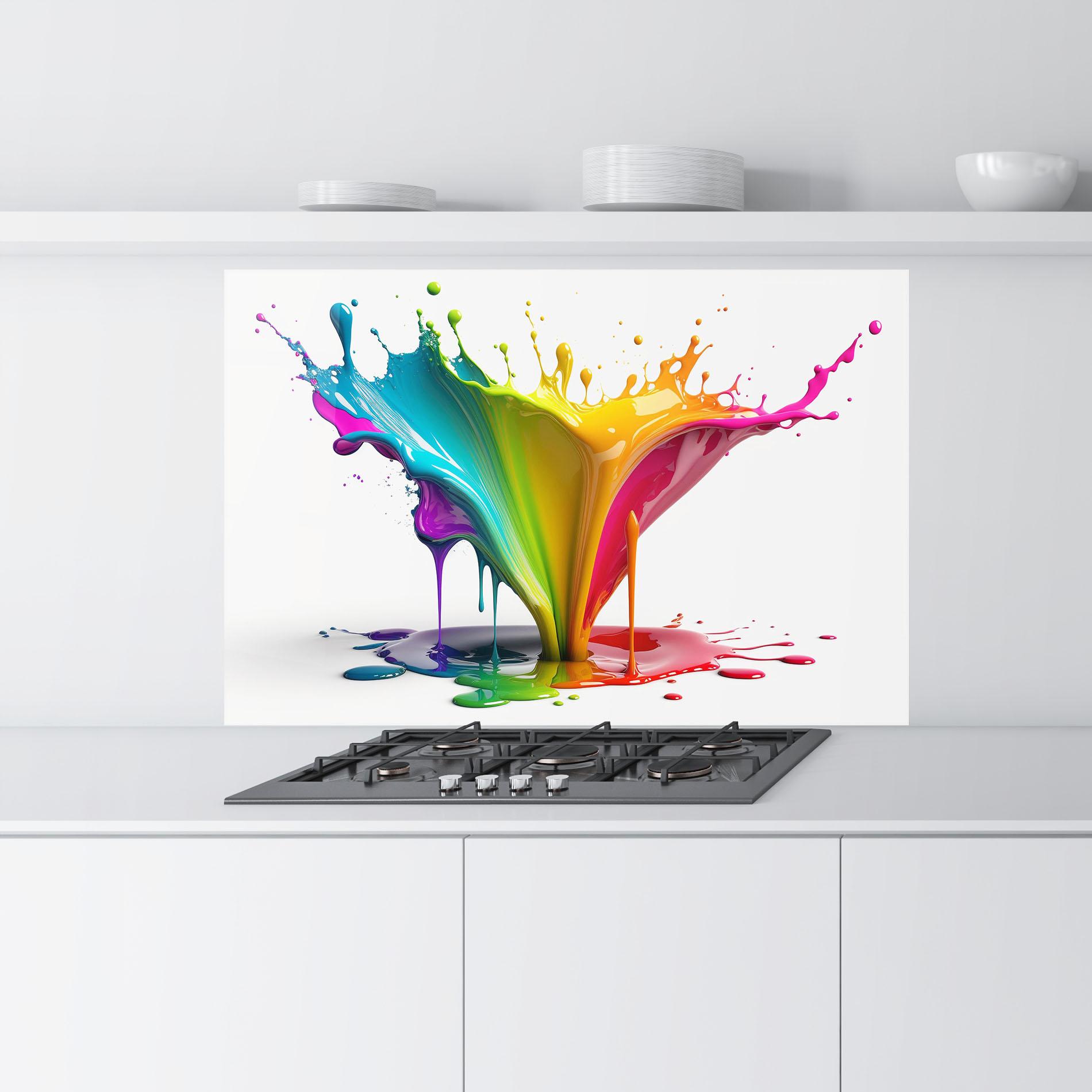 Panou Sticla Bucatarie Exploding Yellow Liquid mockup 9