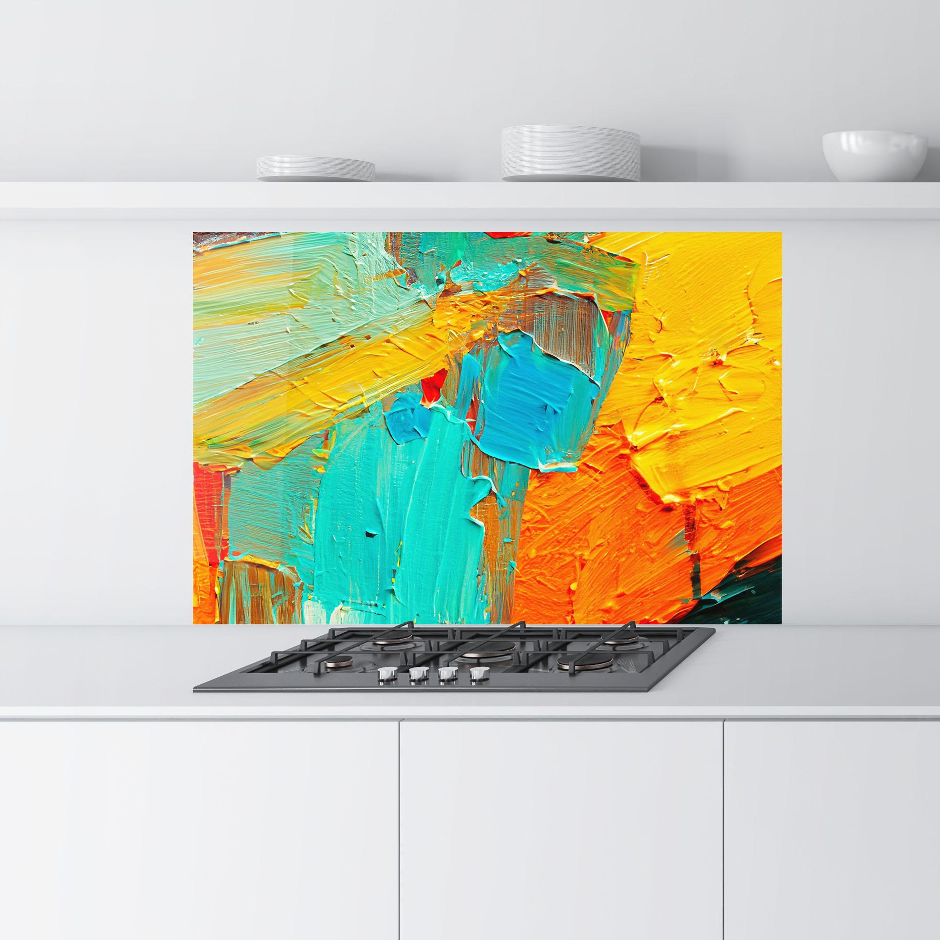 Panou Sticla Bucatarie Orange Blue Painting mockup 9