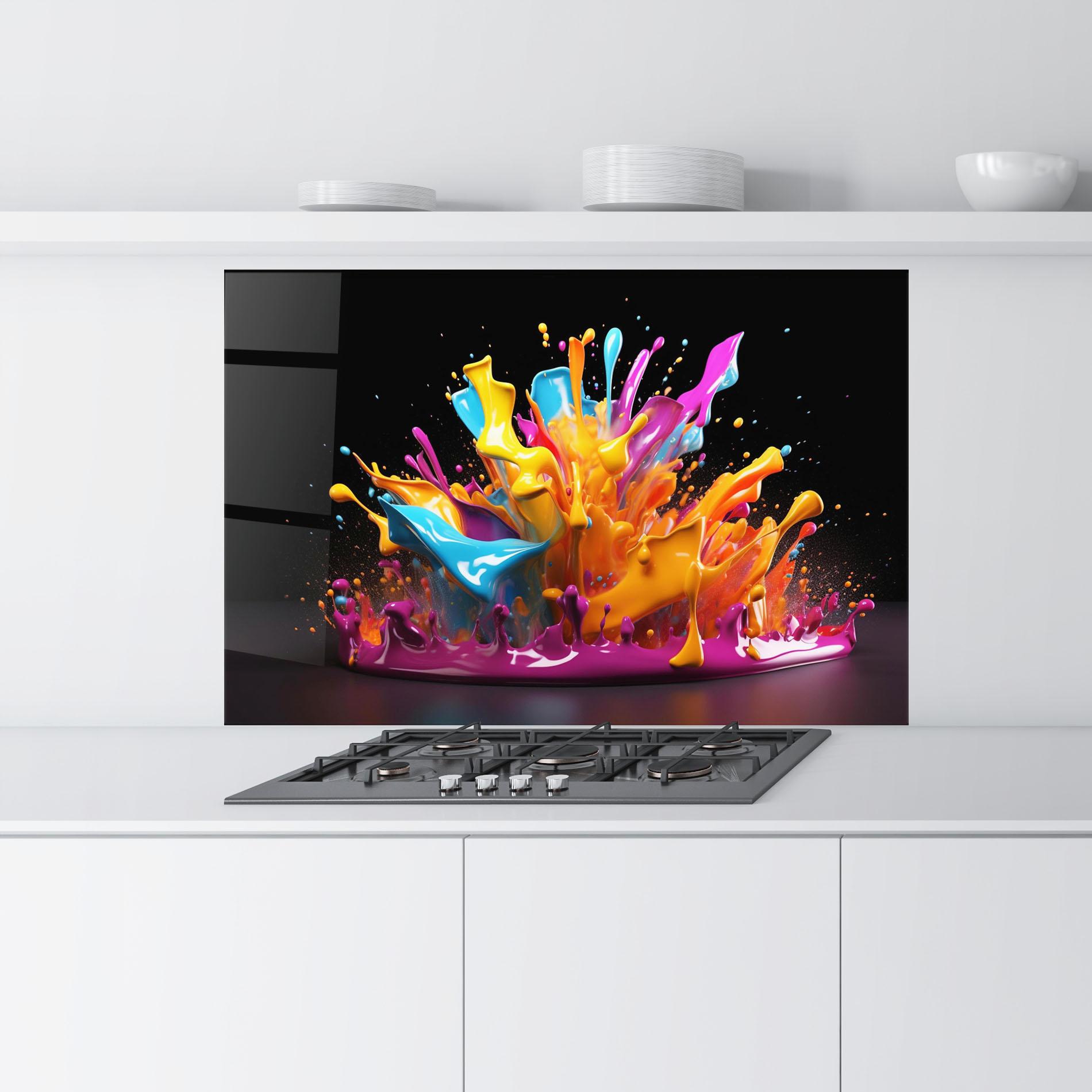 Panou Sticla Bucatarie Yellow Purple Splash mockup 9