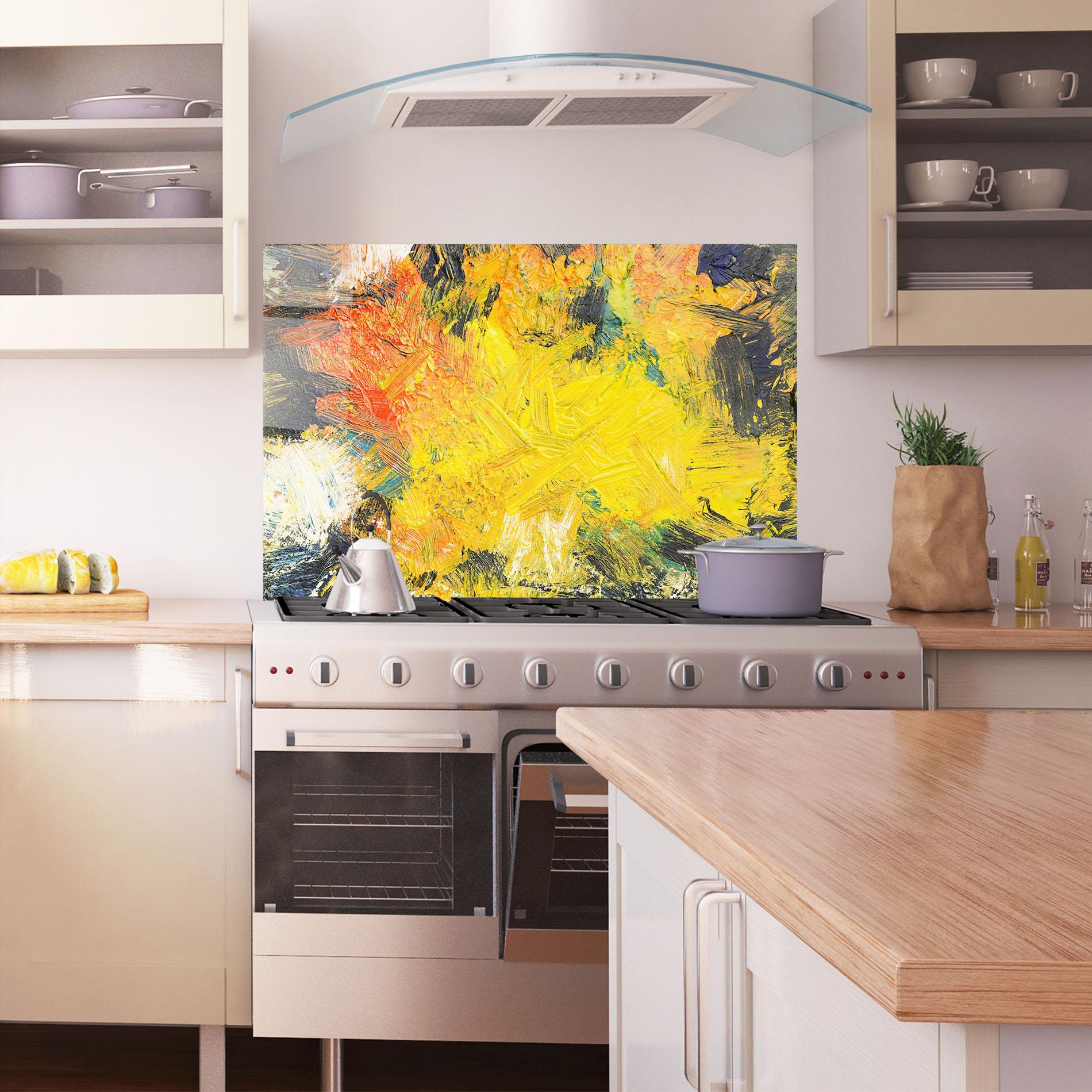 Panou Sticla Bucatarie Artistic Yellow Painting mockup 1