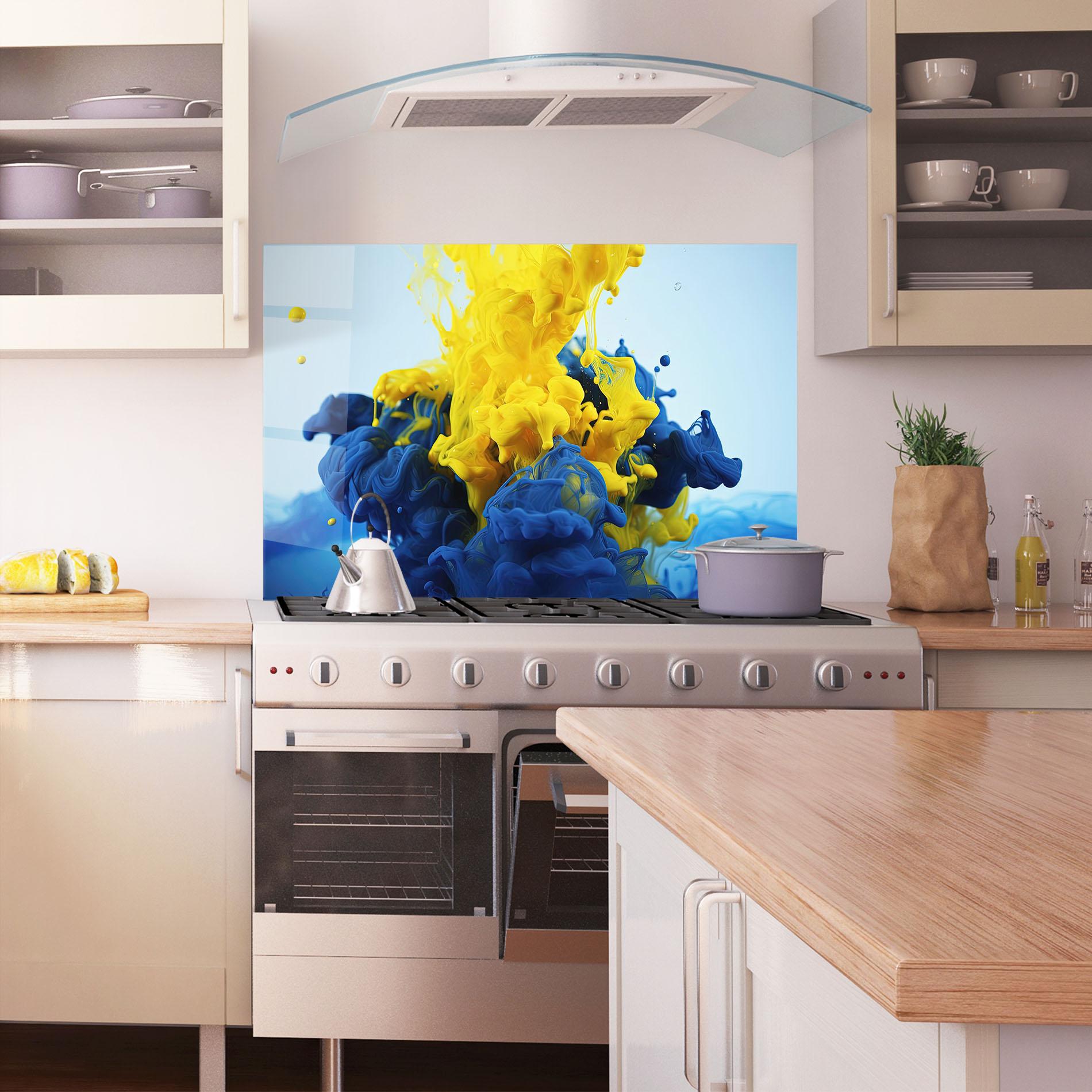 Panou Sticla Bucatarie Blue Yellow Smoke mockup 1