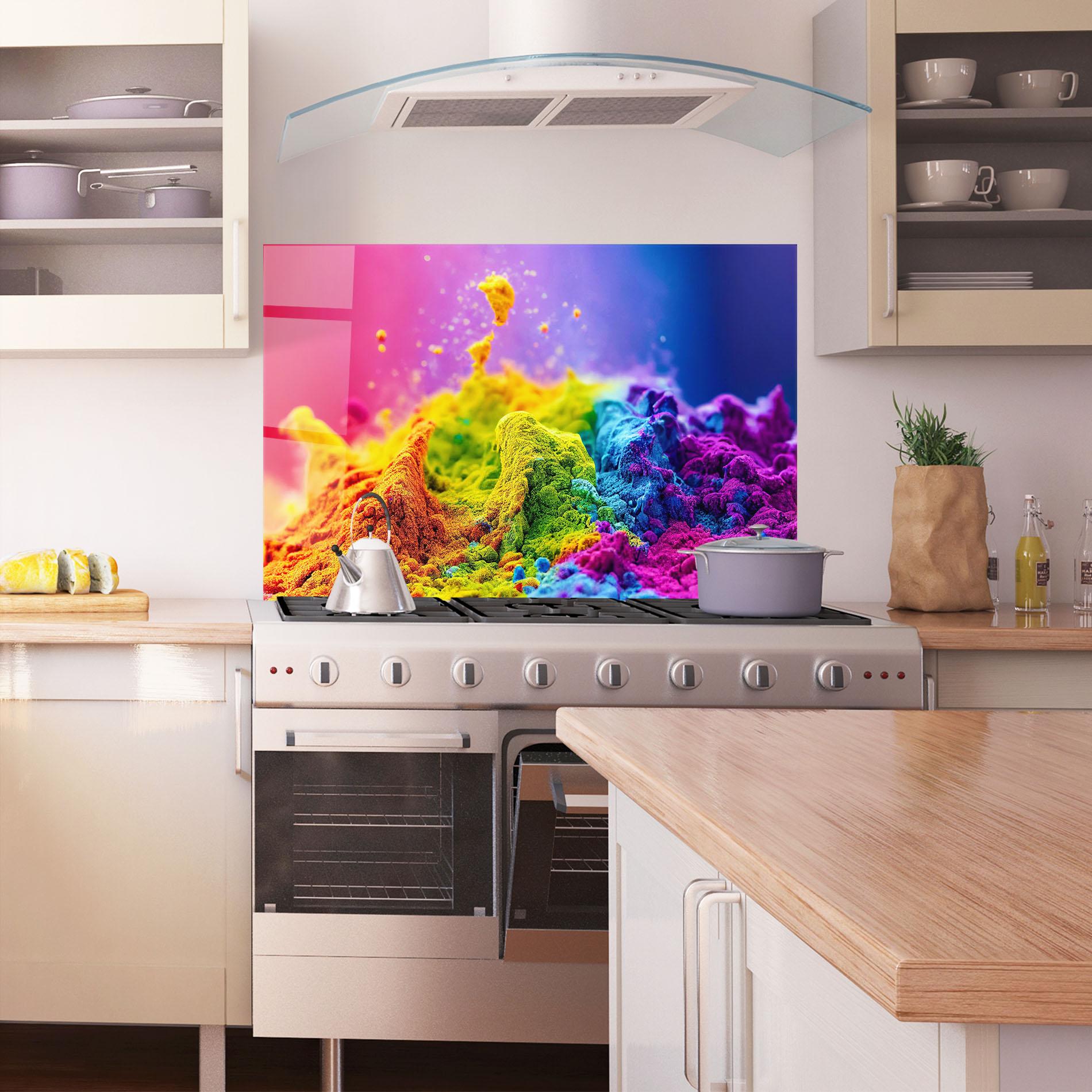 Panou Sticla Bucatarie Color Powder Explosion mockup 1