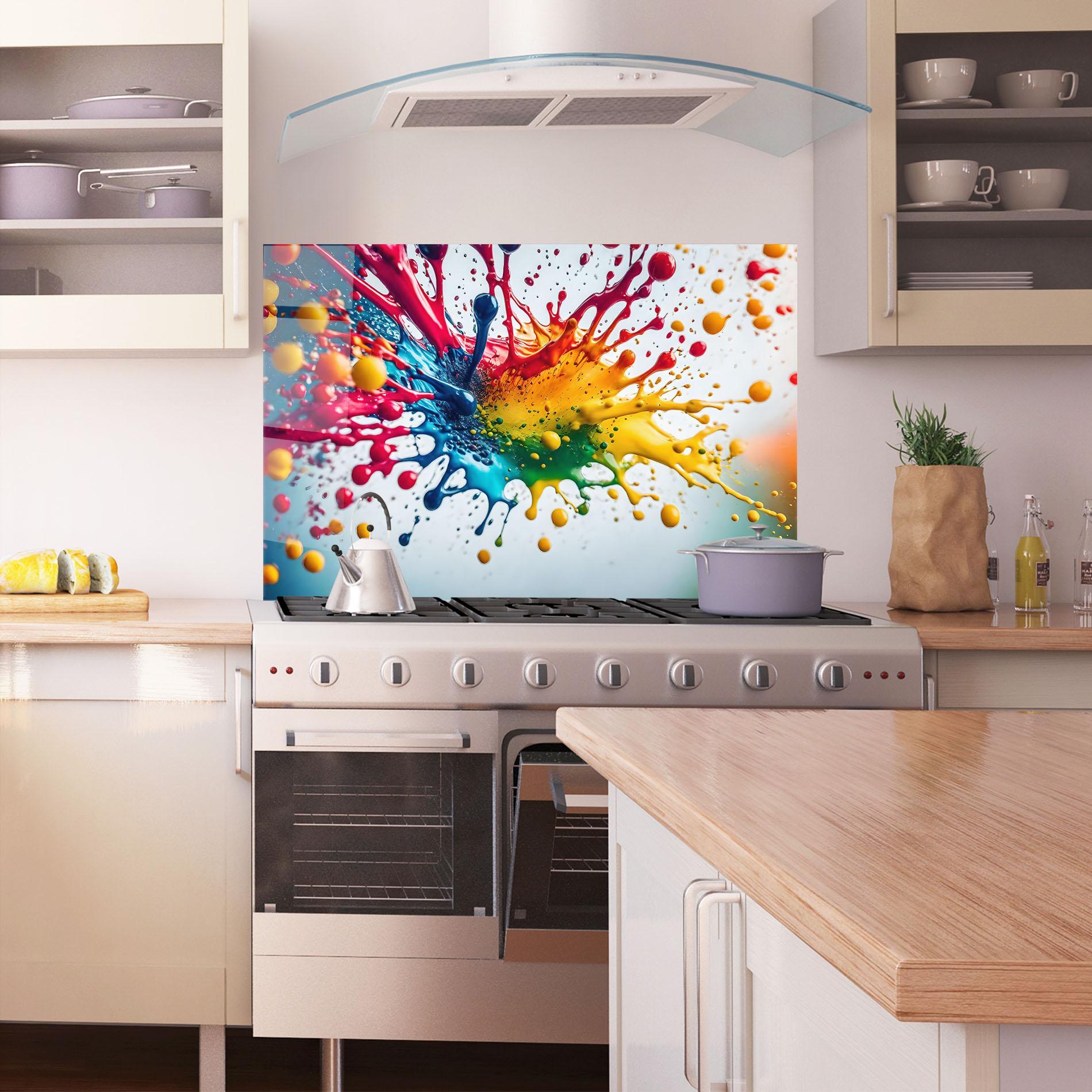 Panou Sticla Bucatarie Colorful Splash Rainbow mockup 1