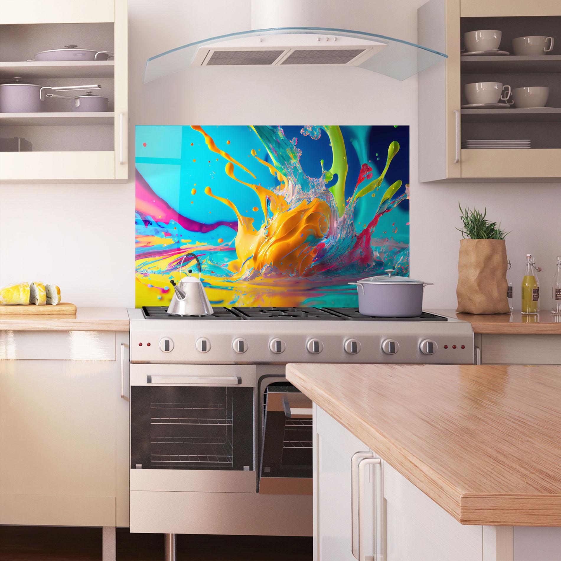 Panou Sticla Bucatarie Colorful Water Splashing mockup 1