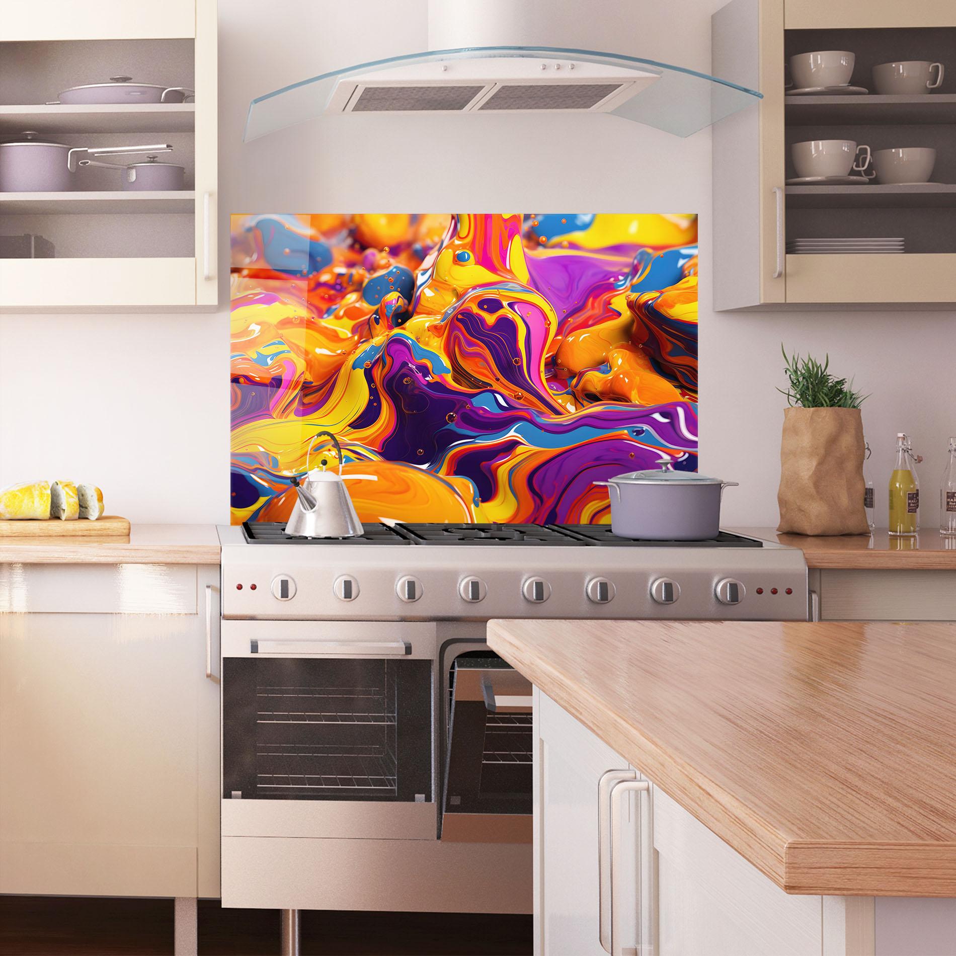 Panou Sticla Bucatarie Colorful Waves mockup 1