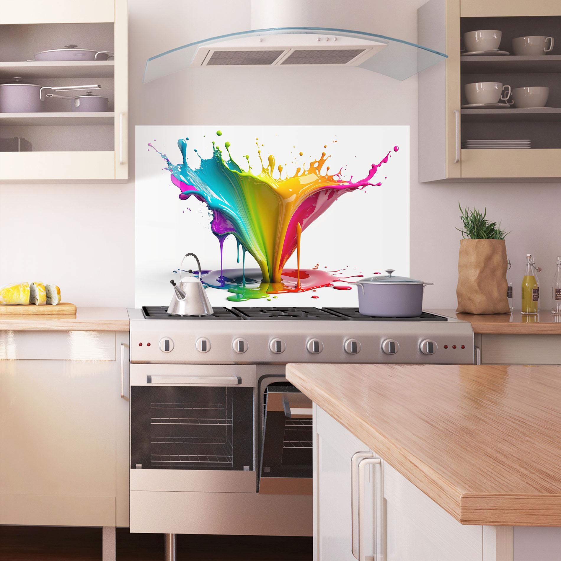 Panou Sticla Bucatarie Exploding Yellow Liquid mockup 1