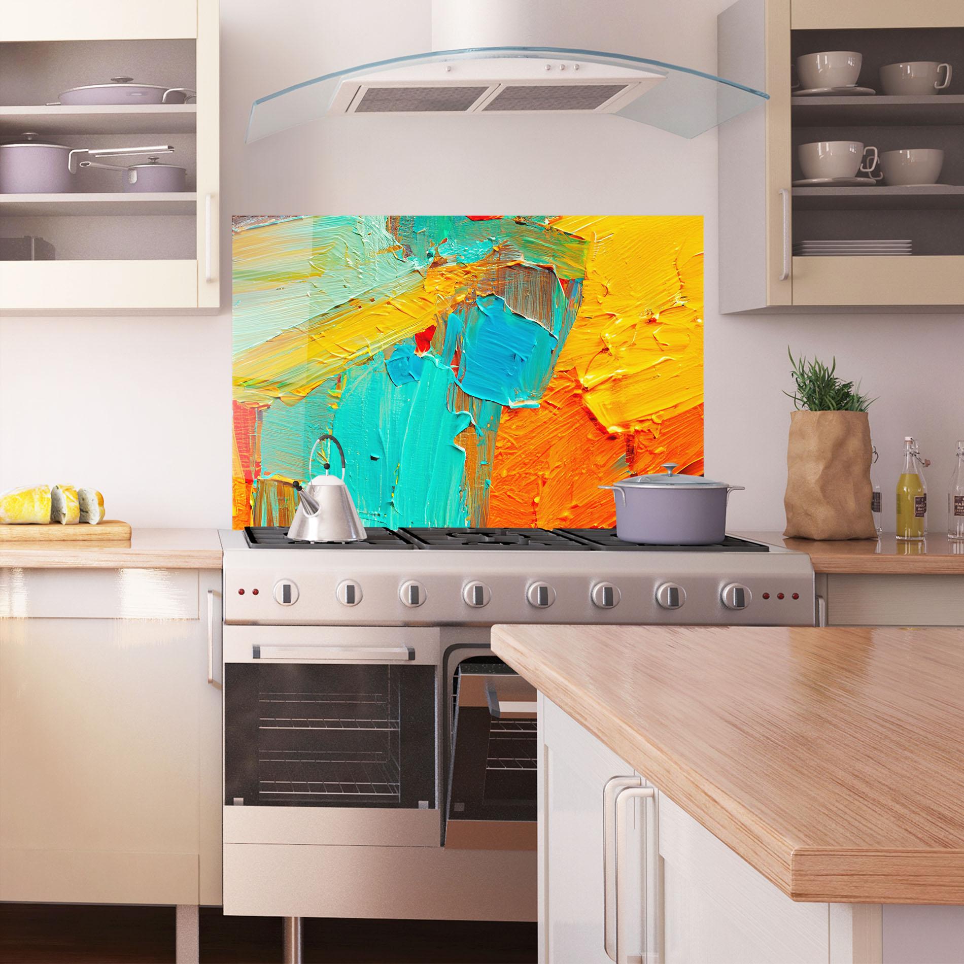 Panou Sticla Bucatarie Orange Blue Painting mockup 1