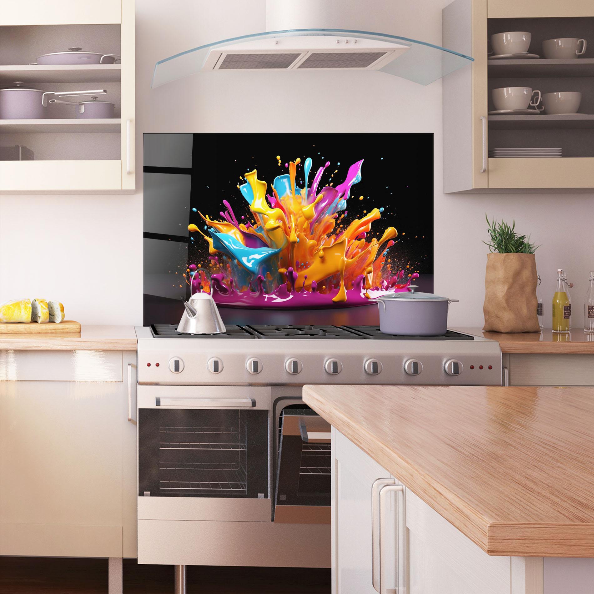 Panou Sticla Bucatarie Yellow Purple Splash mockup 1