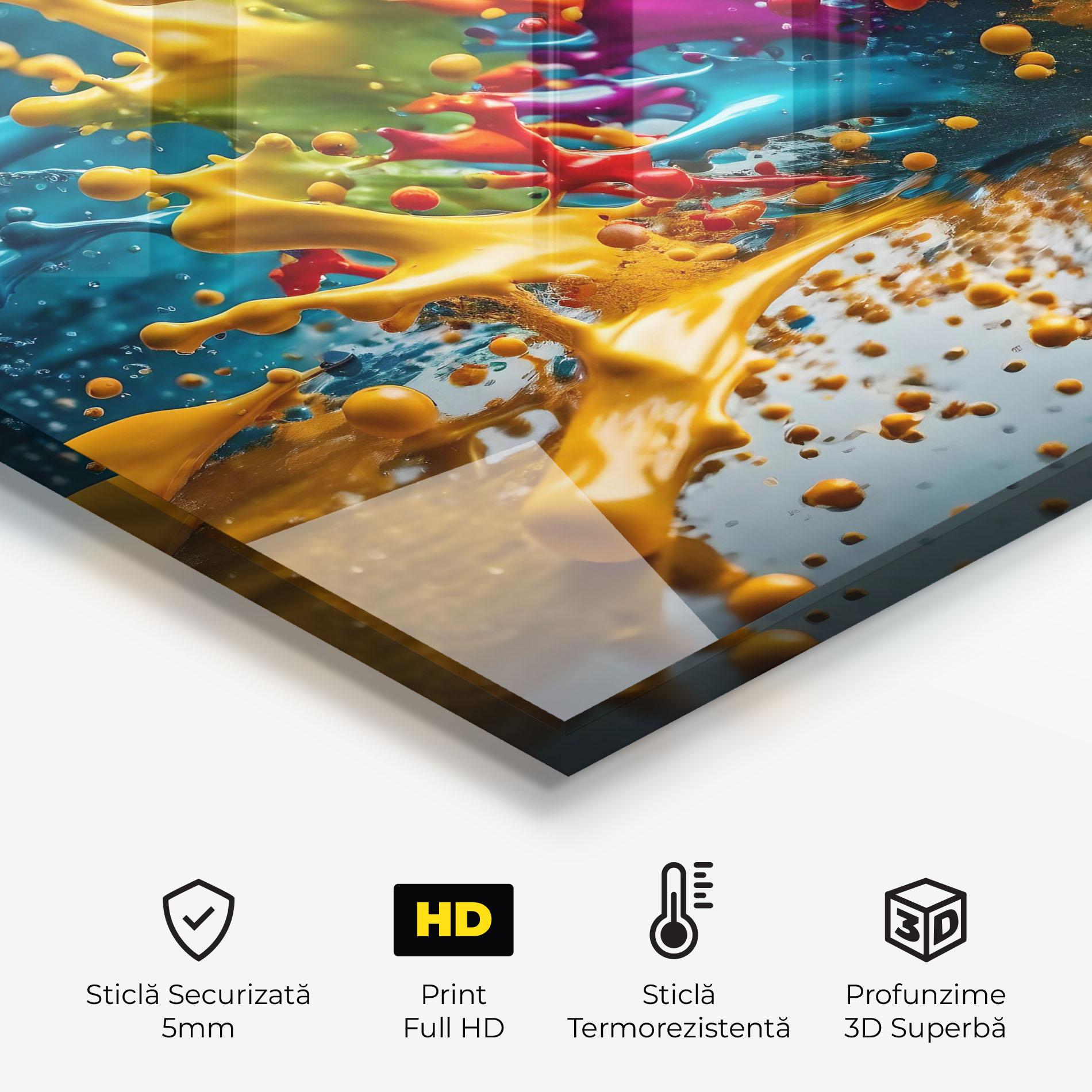 Panou Sticla Bucatarie Colorful Water Splash mockup 2
