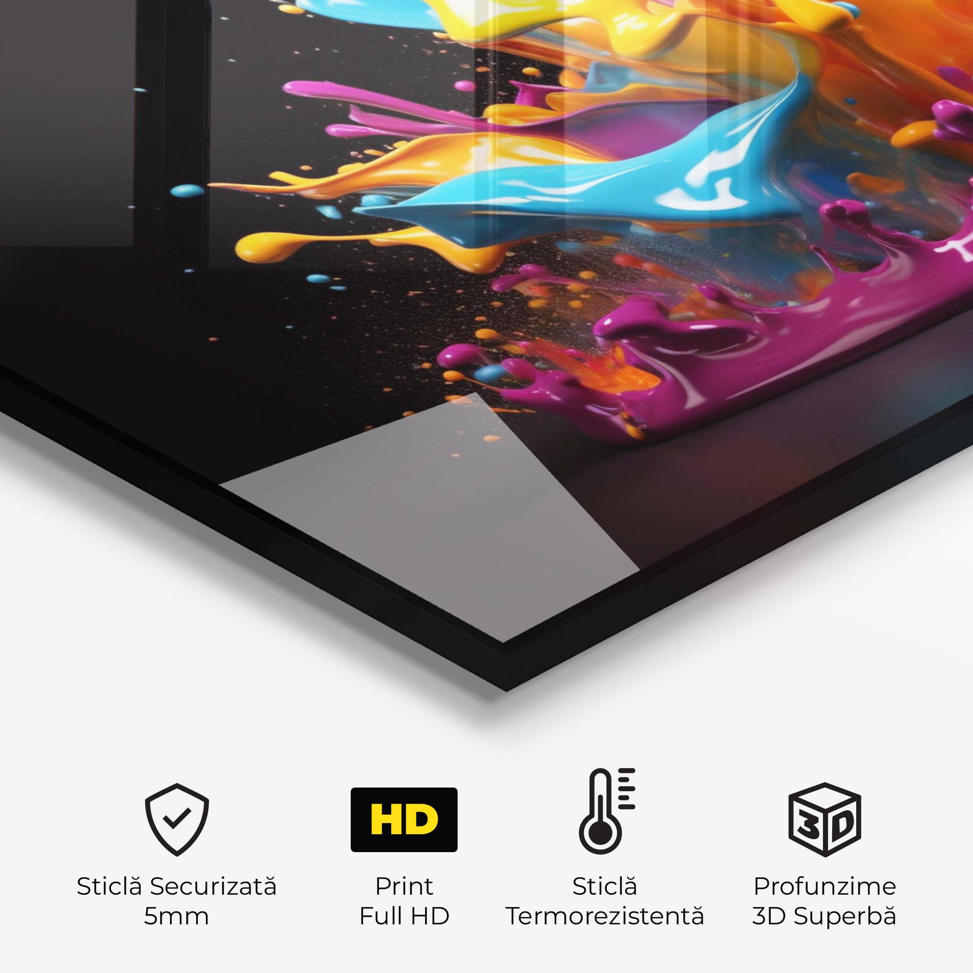 Panou Sticla Bucatarie Yellow Purple Splash mockup 2