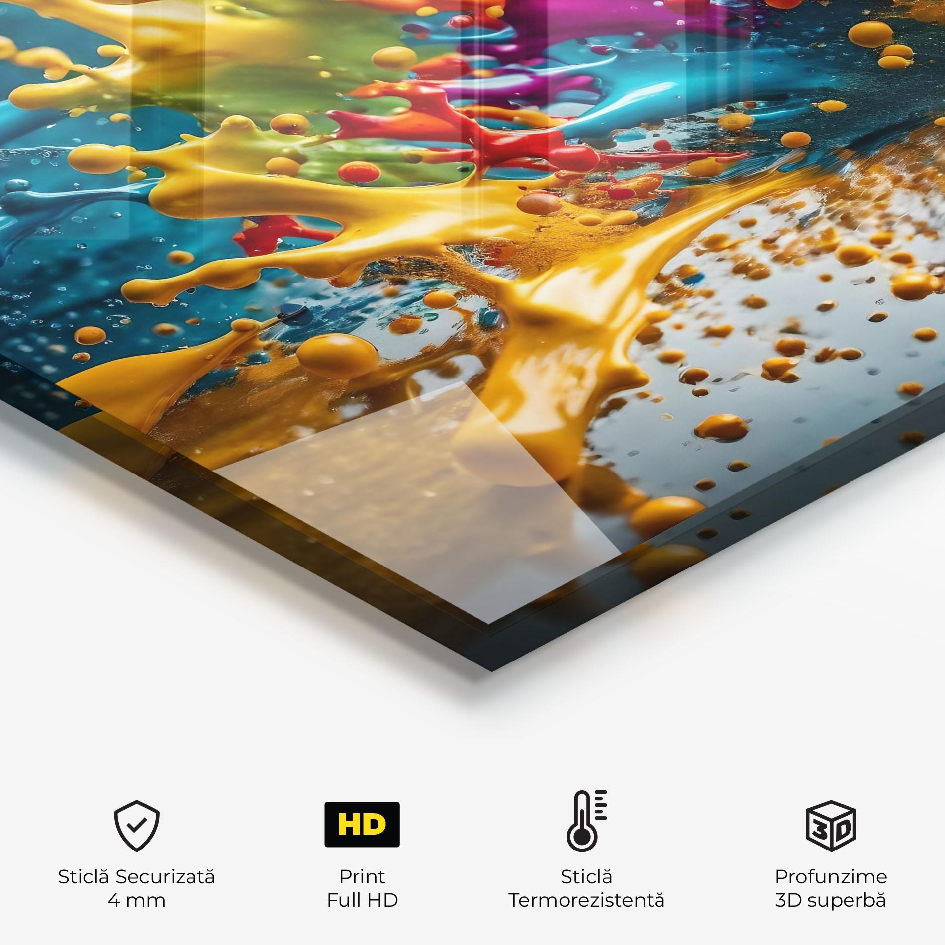 Panou Sticla Bucatarie Colorful Water Splash mockup 2