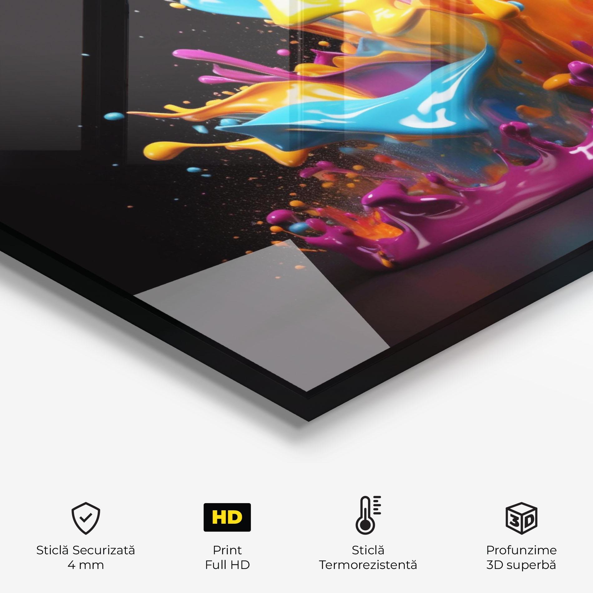 Panou Sticla Bucatarie Yellow Purple Splash mockup 2