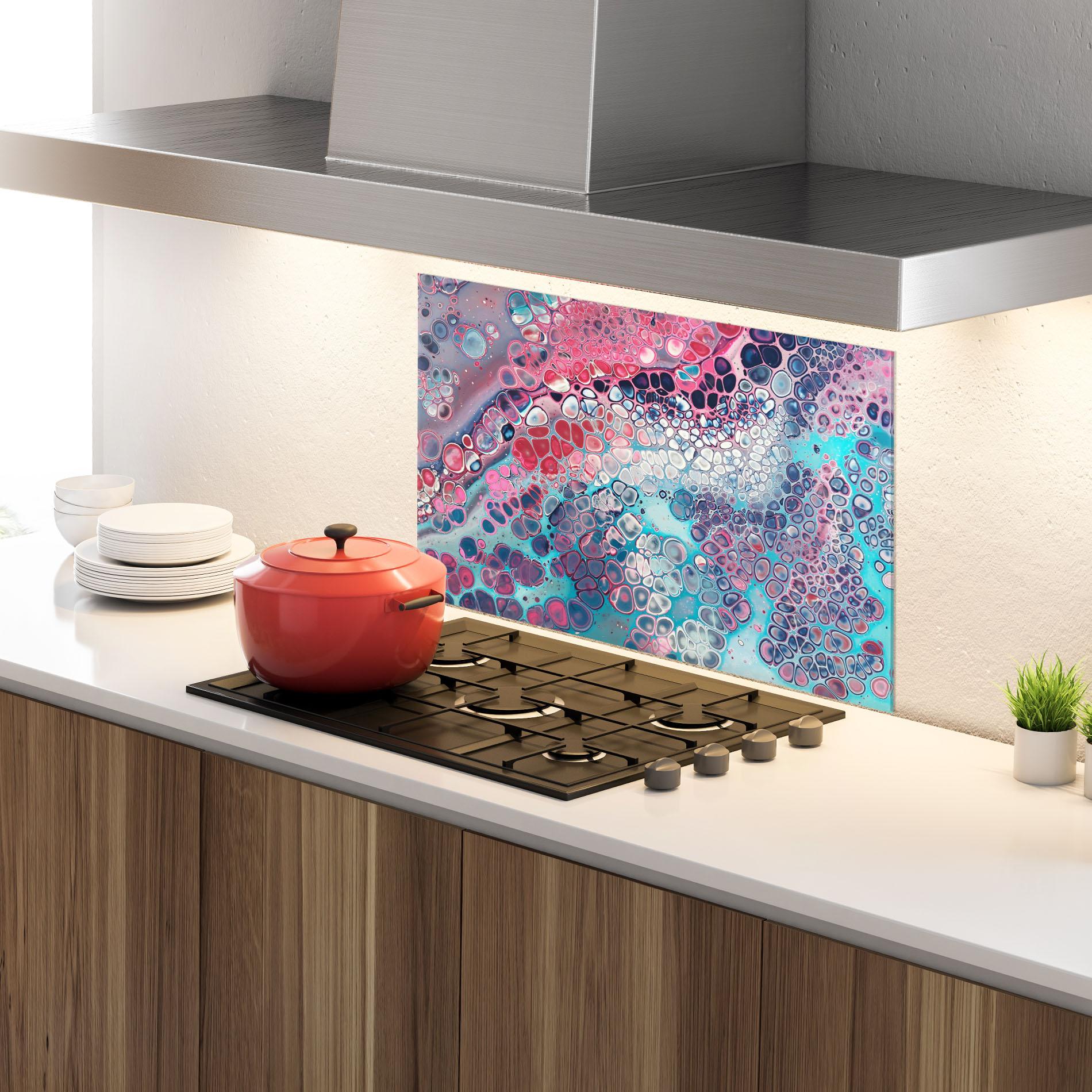 Panou Sticla Bucatarie Abstract Blue Objects mockup 4