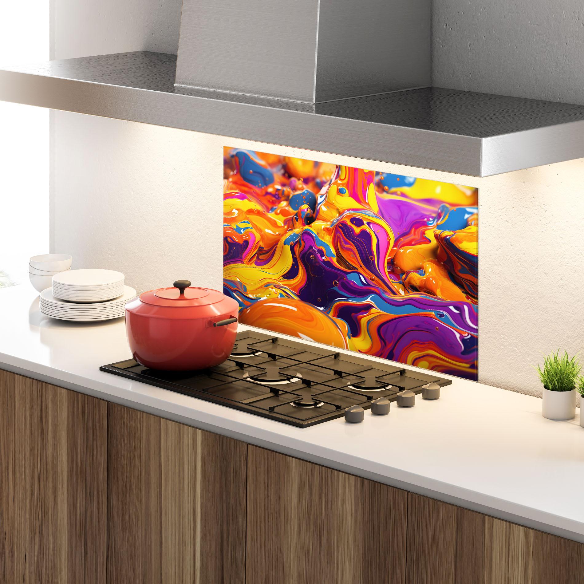 Panou Sticla Bucatarie Colorful Waves mockup 4