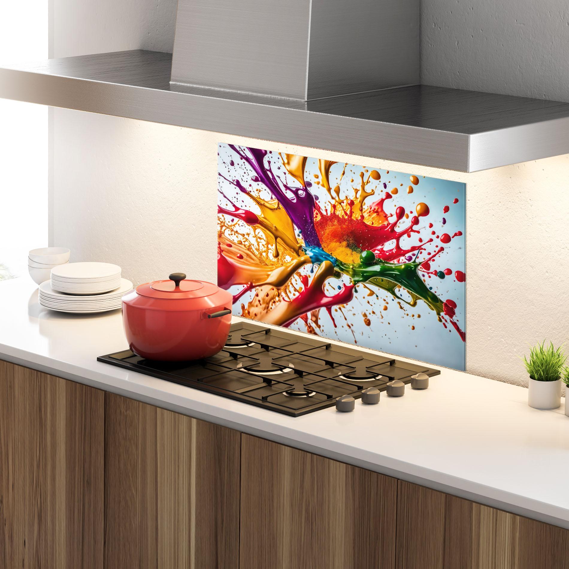 Panou Sticla Bucatarie Colorful Yellow Rainbow mockup 4