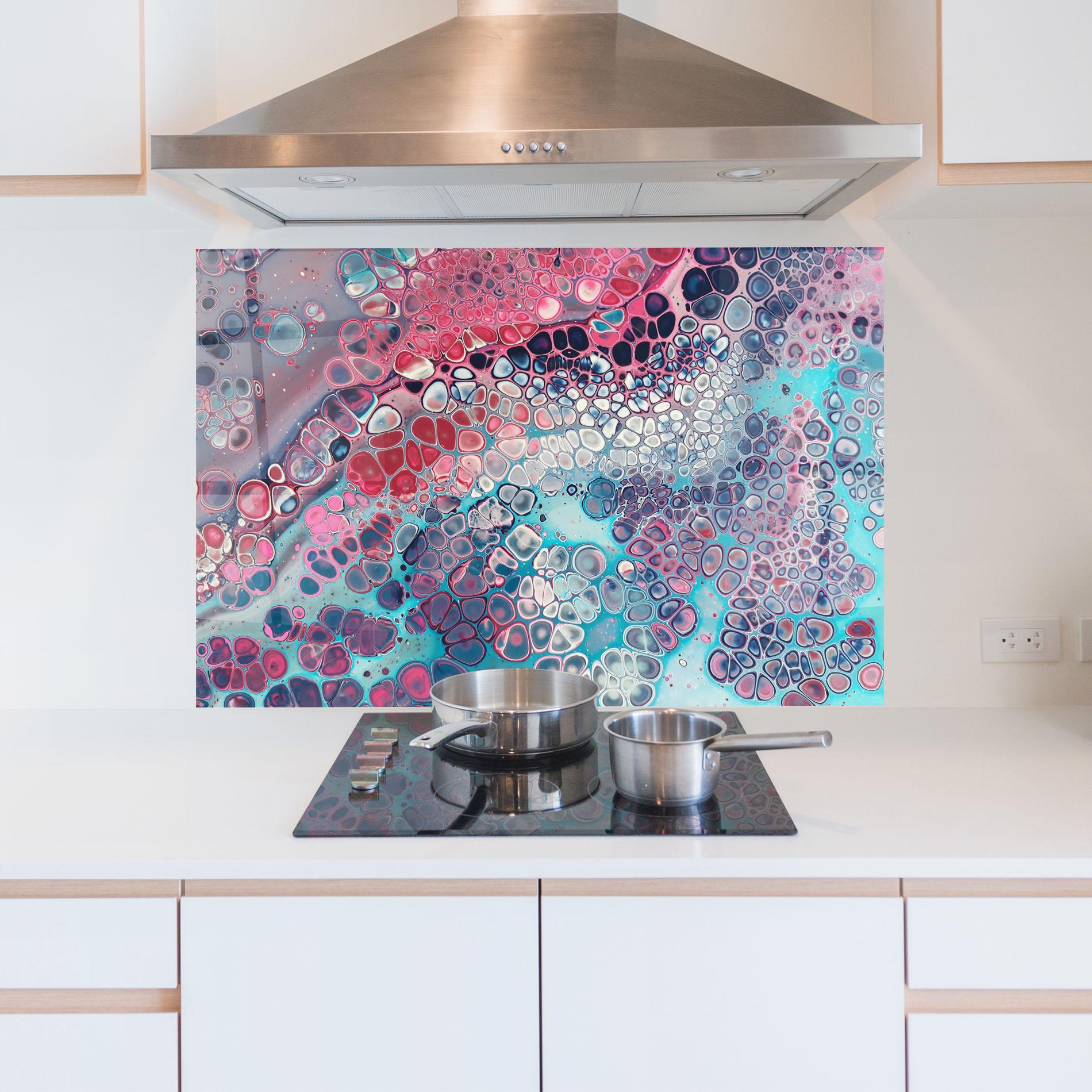 Panou Sticla Bucatarie Abstract Blue Objects mockup 5