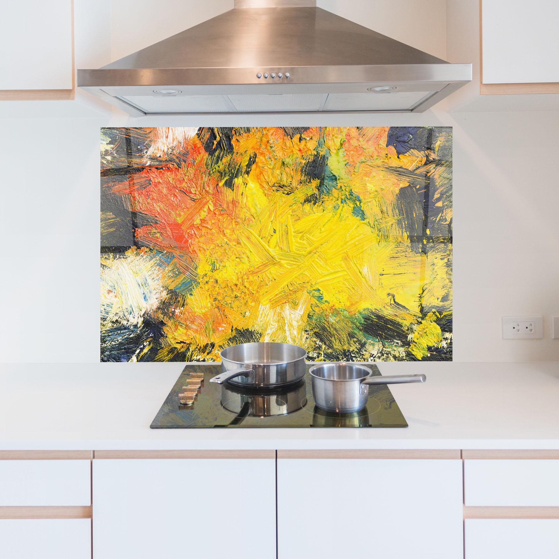 Panou Sticla Bucatarie Artistic Yellow Painting mockup 5