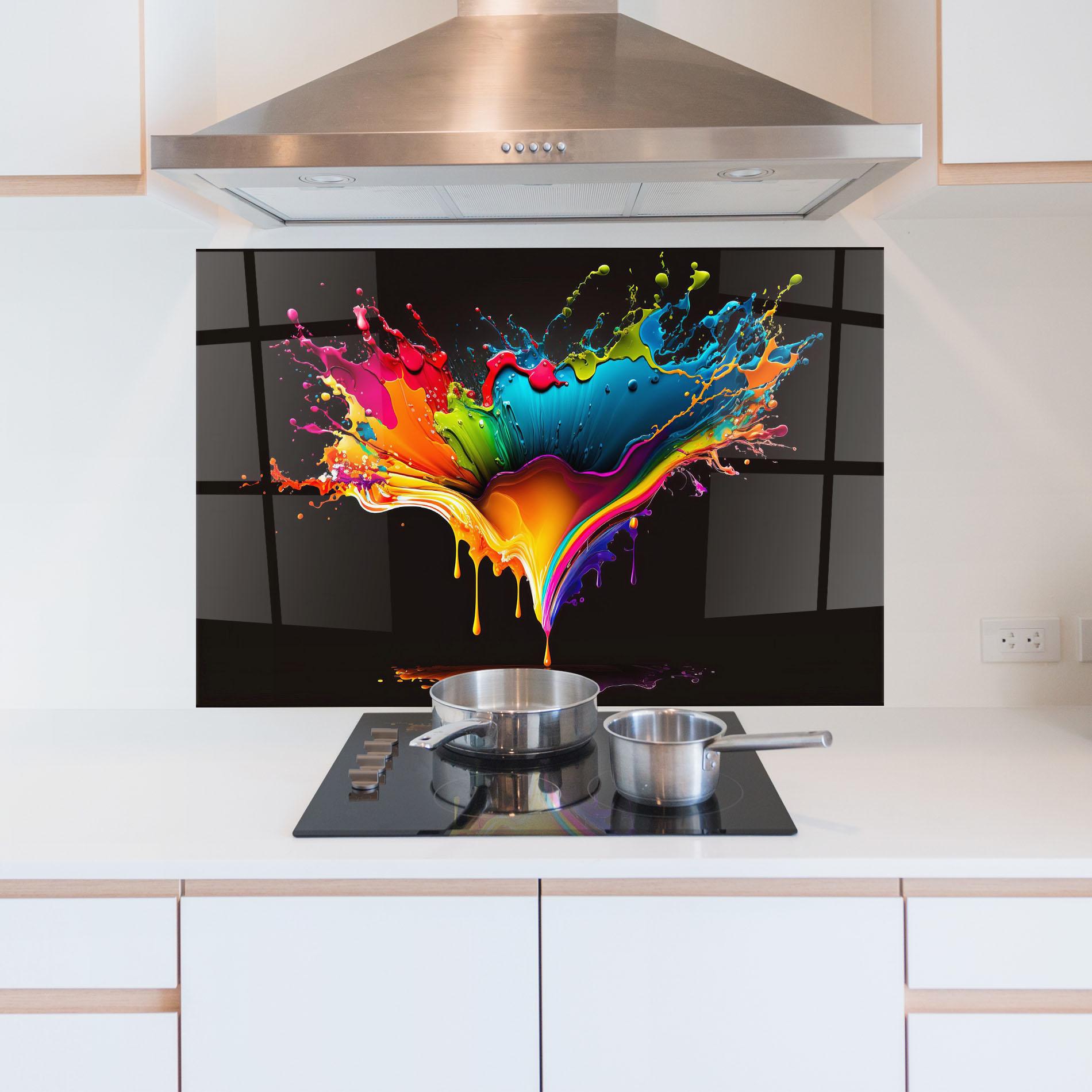Panou Sticla Bucatarie Colorful Rainbow Splash mockup 5