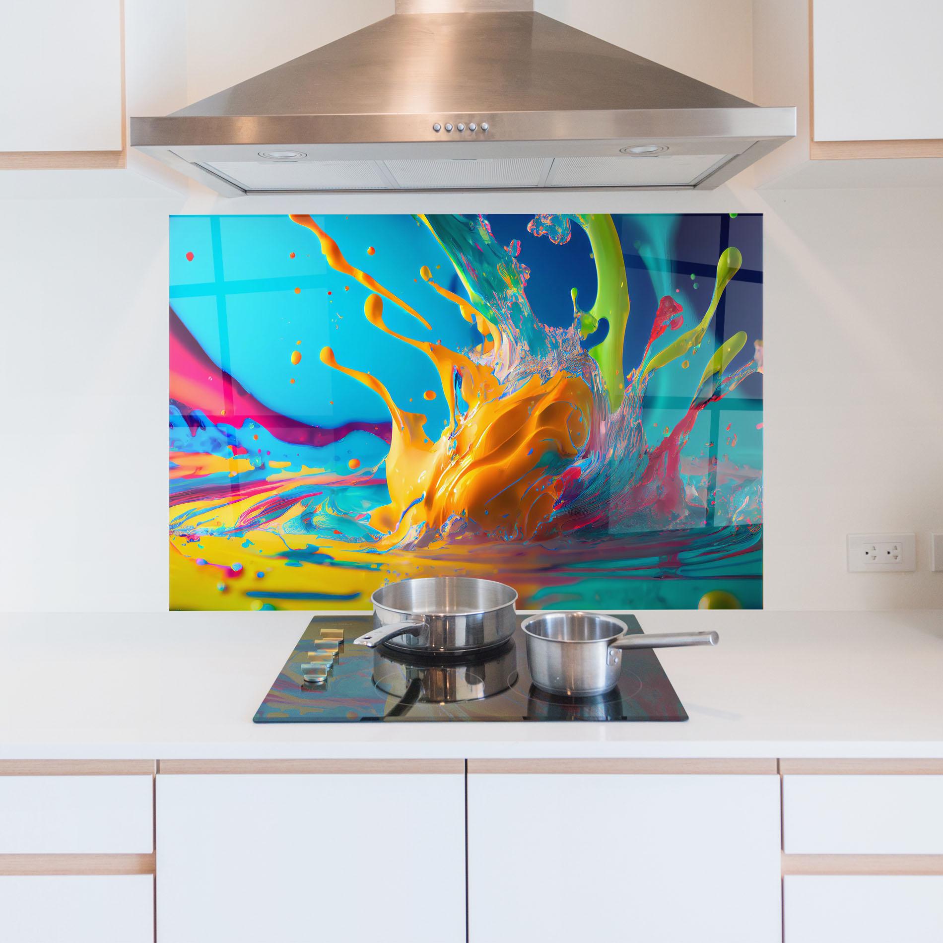 Panou Sticla Bucatarie Colorful Water Splashing mockup 5