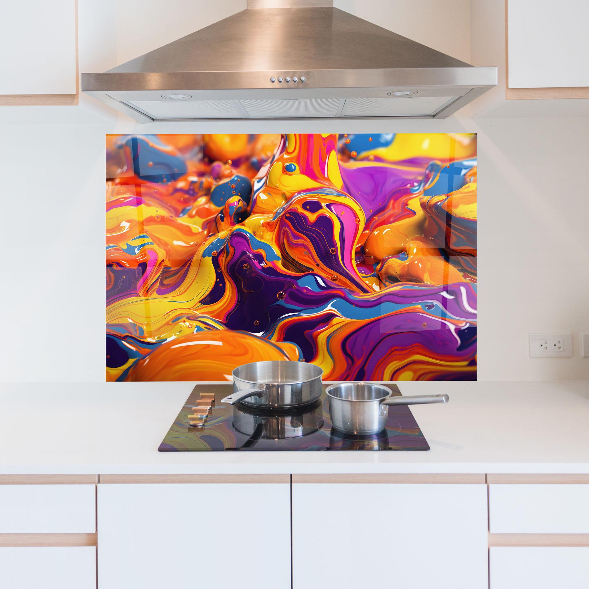 Panou Sticla Bucatarie Colorful Waves mockup 5