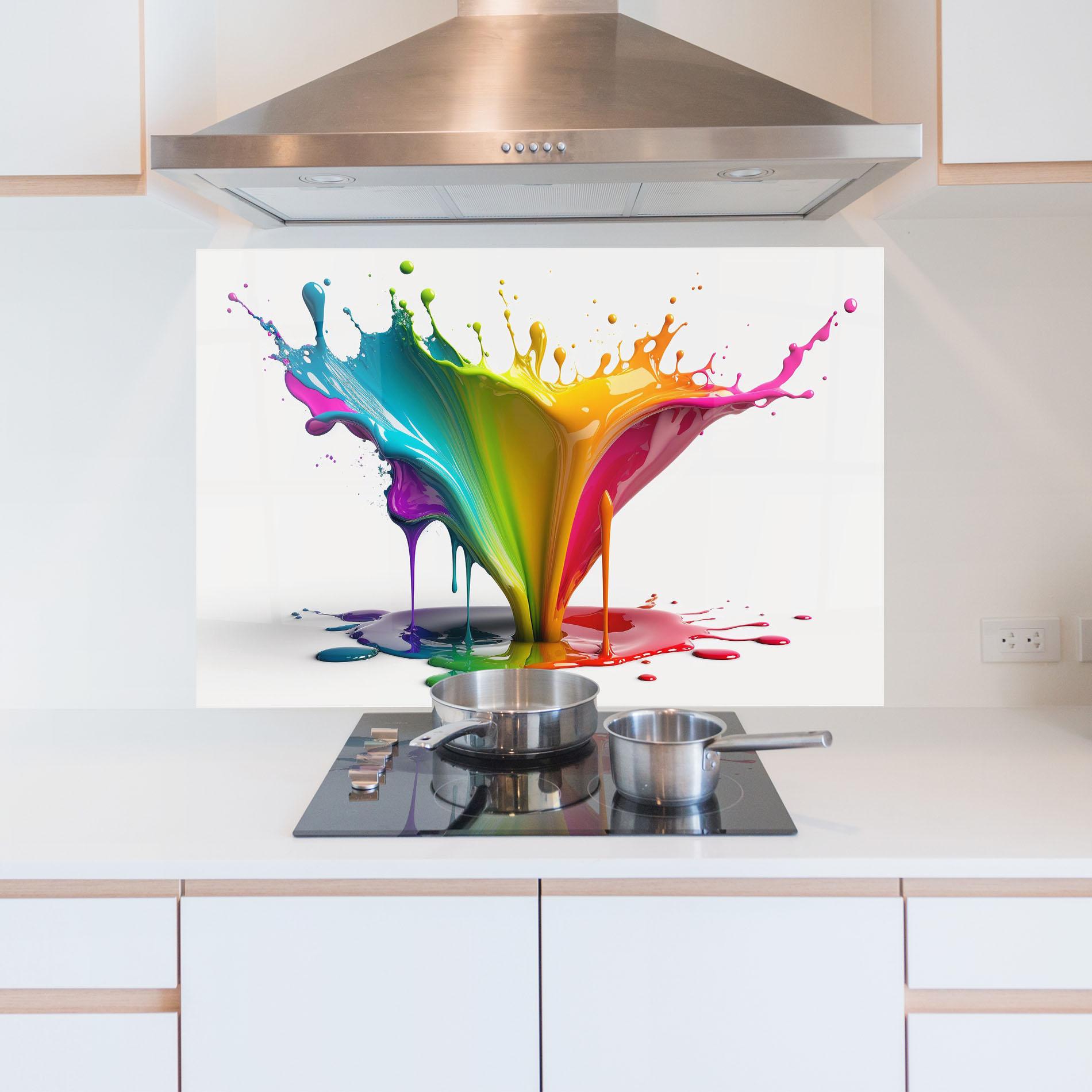 Panou Sticla Bucatarie Exploding Yellow Liquid mockup 5