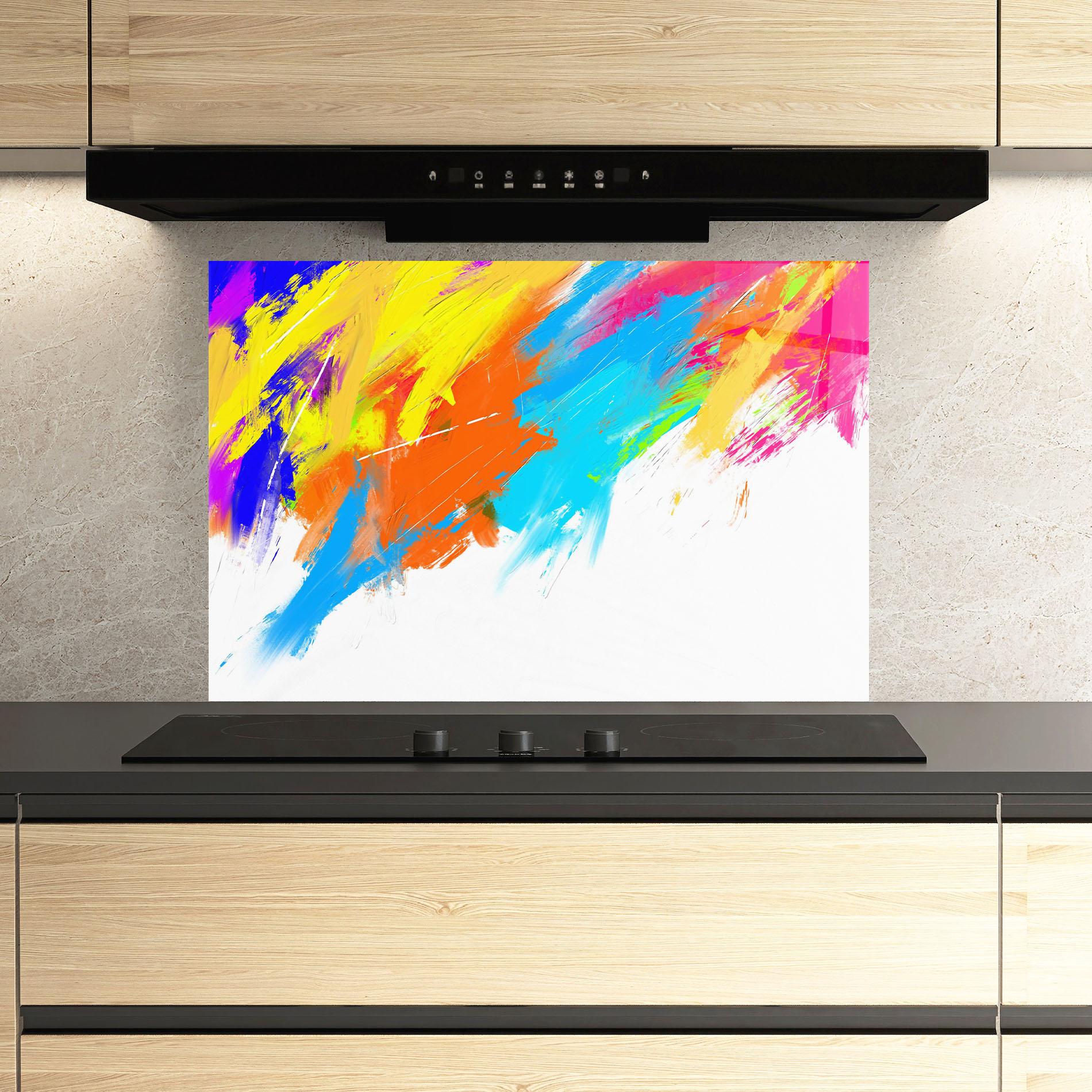 Panou Sticla Bucatarie Abstract Blue Yellow mockup 3