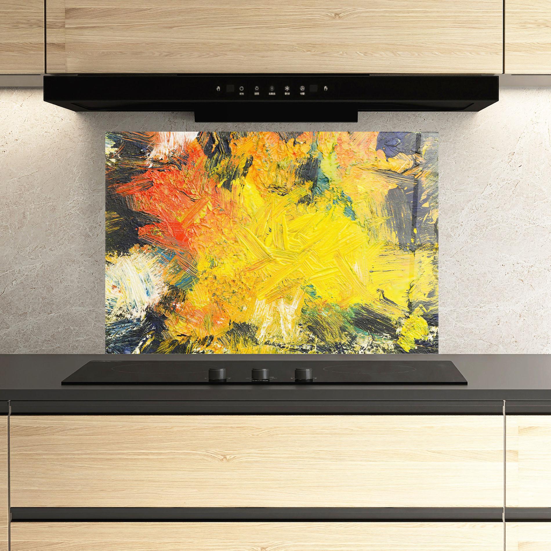 Panou Sticla Bucatarie Artistic Yellow Painting mockup 3