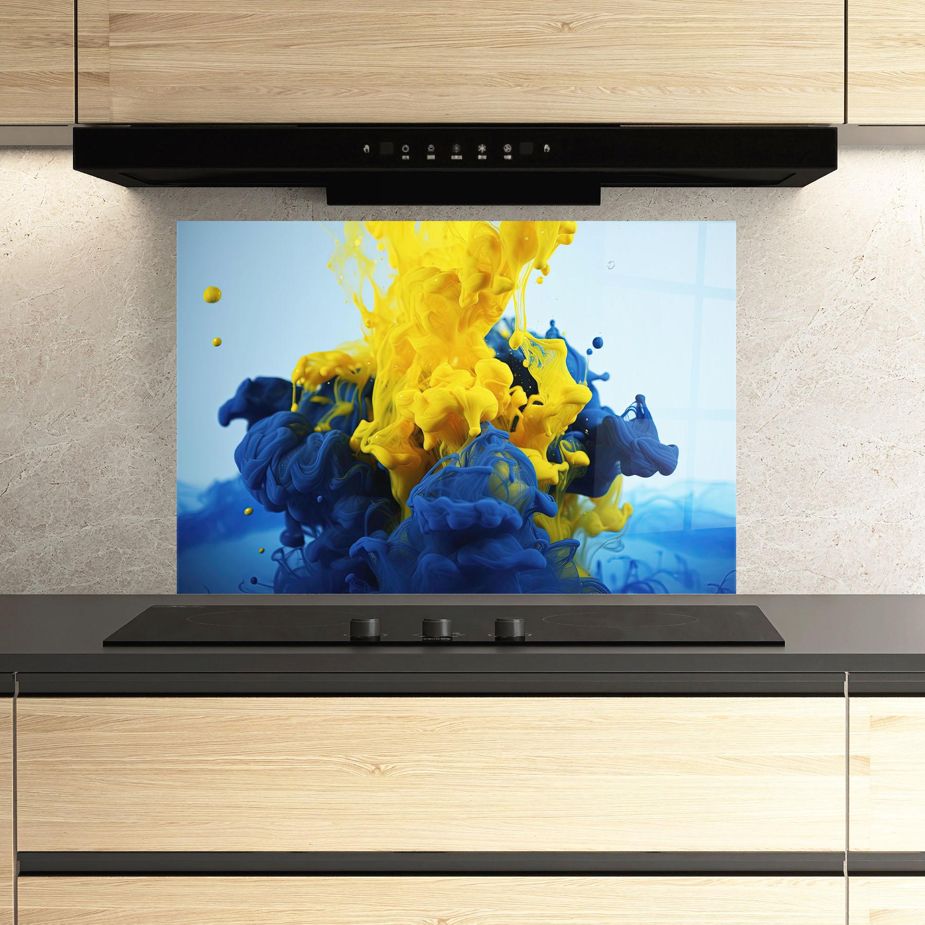 Panou Sticla Bucatarie Blue Yellow Smoke mockup 3