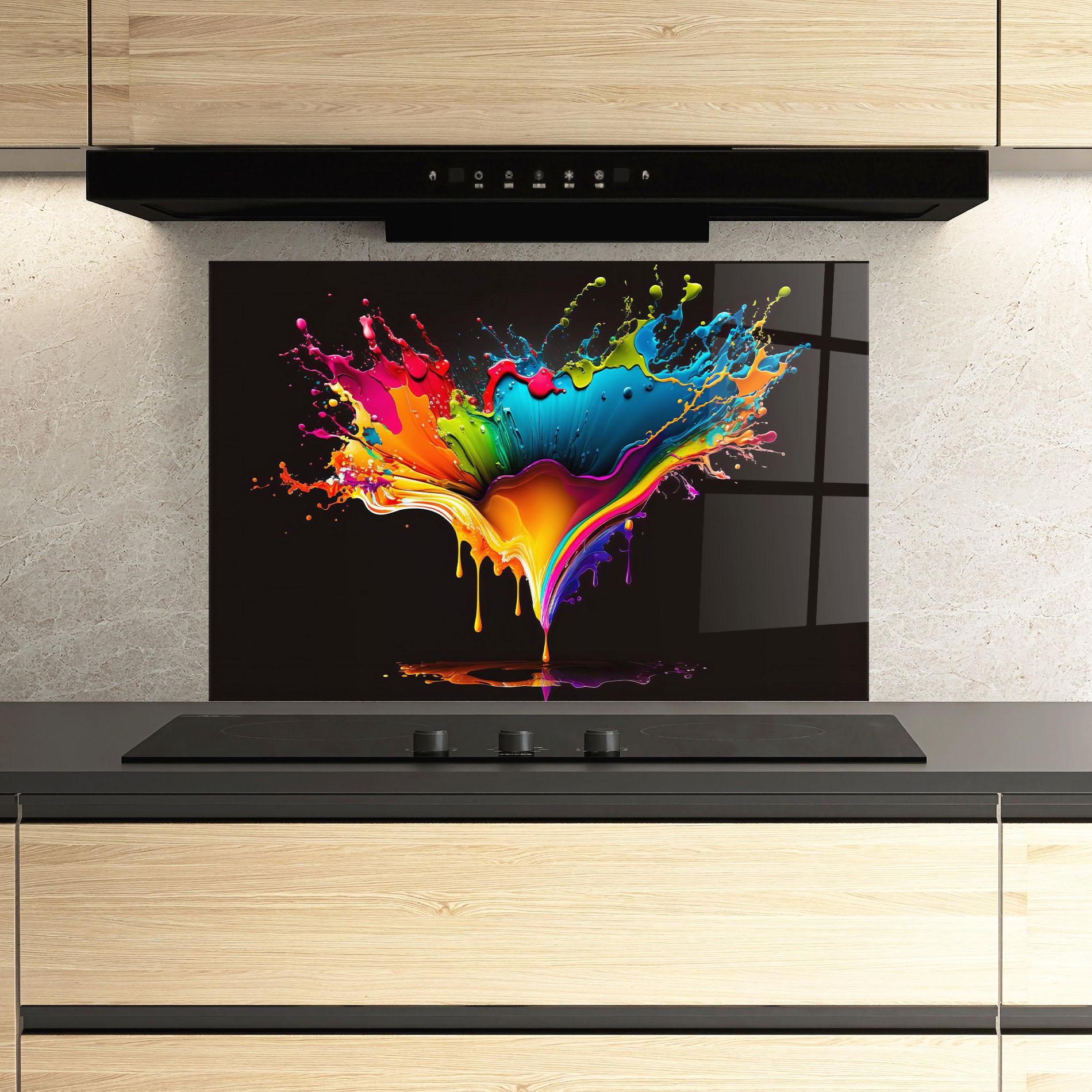 Panou Sticla Bucatarie Colorful Rainbow Splash mockup 3