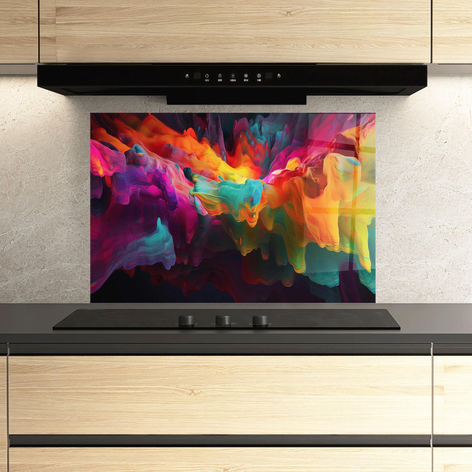 Panou Sticla Bucatarie Colorful Smoke mockup 3