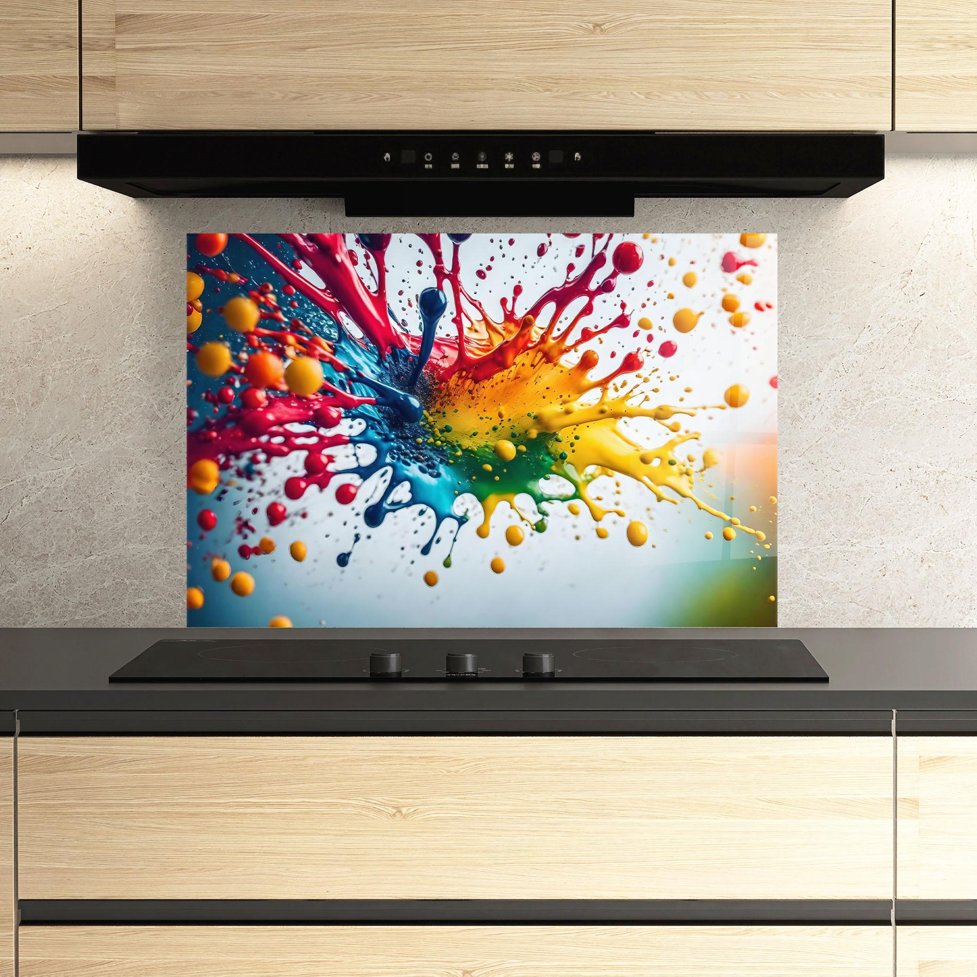 Panou Sticla Bucatarie Colorful Splash Rainbow mockup 3