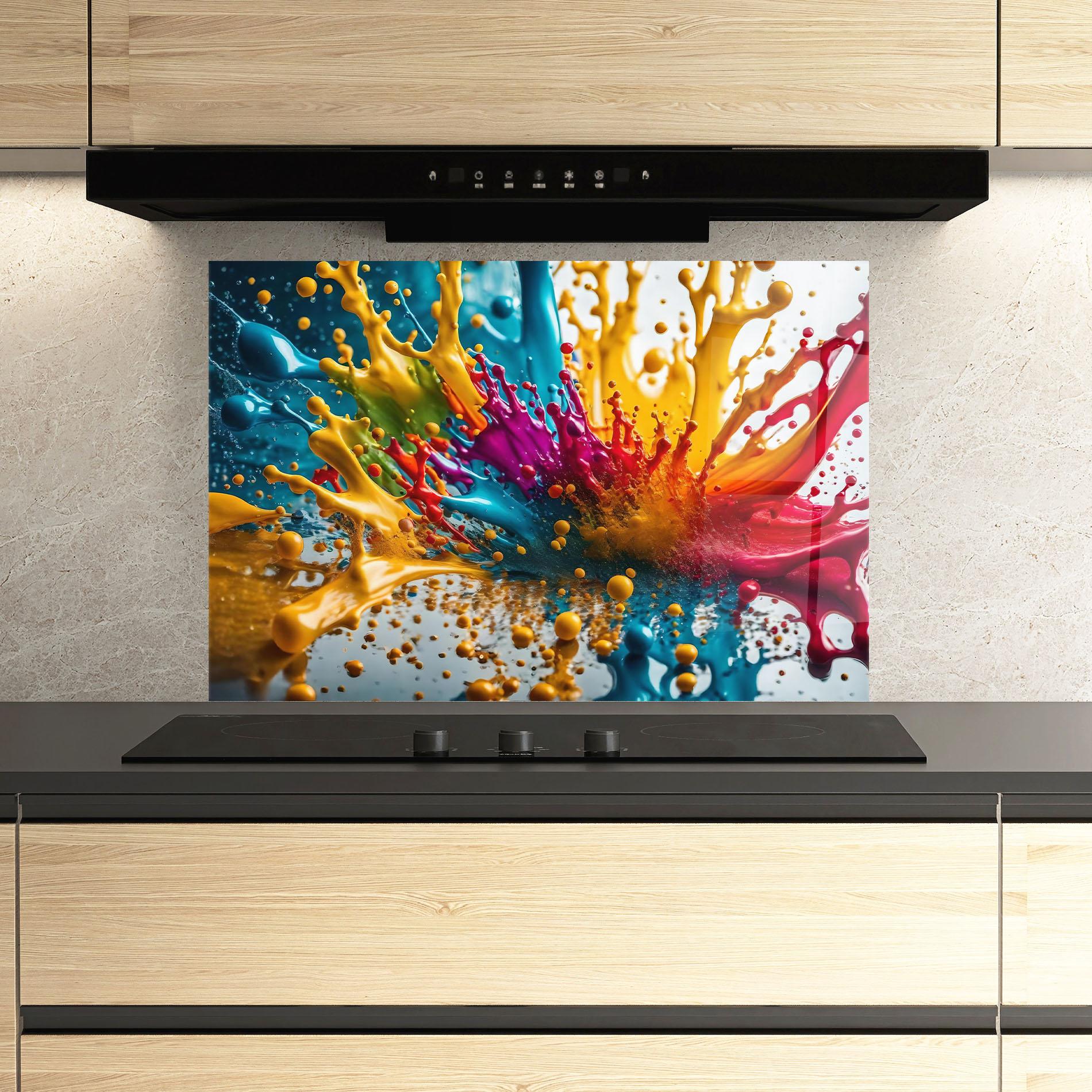 Panou Sticla Bucatarie Colorful Water Splash mockup 3