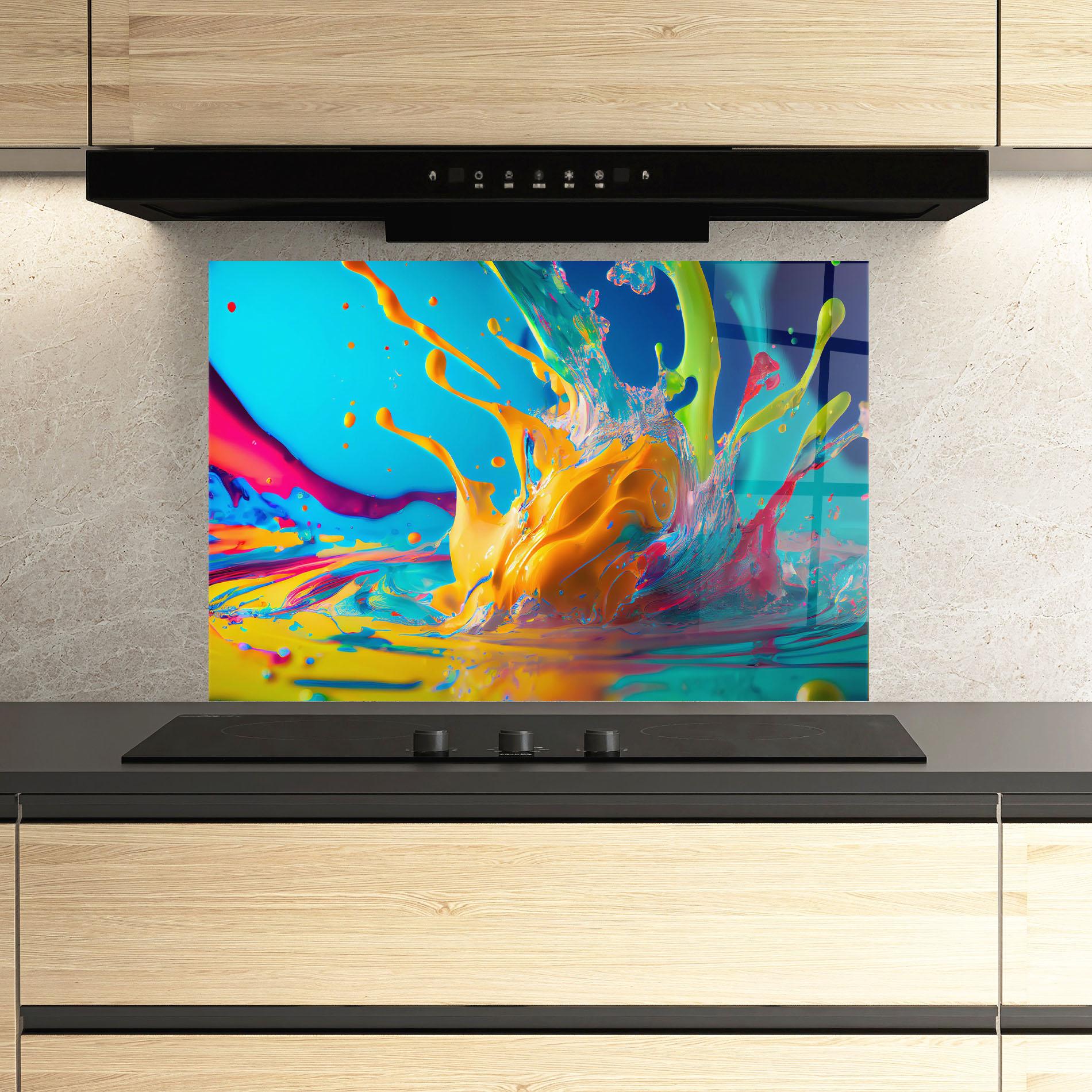 Panou Sticla Bucatarie Colorful Water Splashing mockup 3