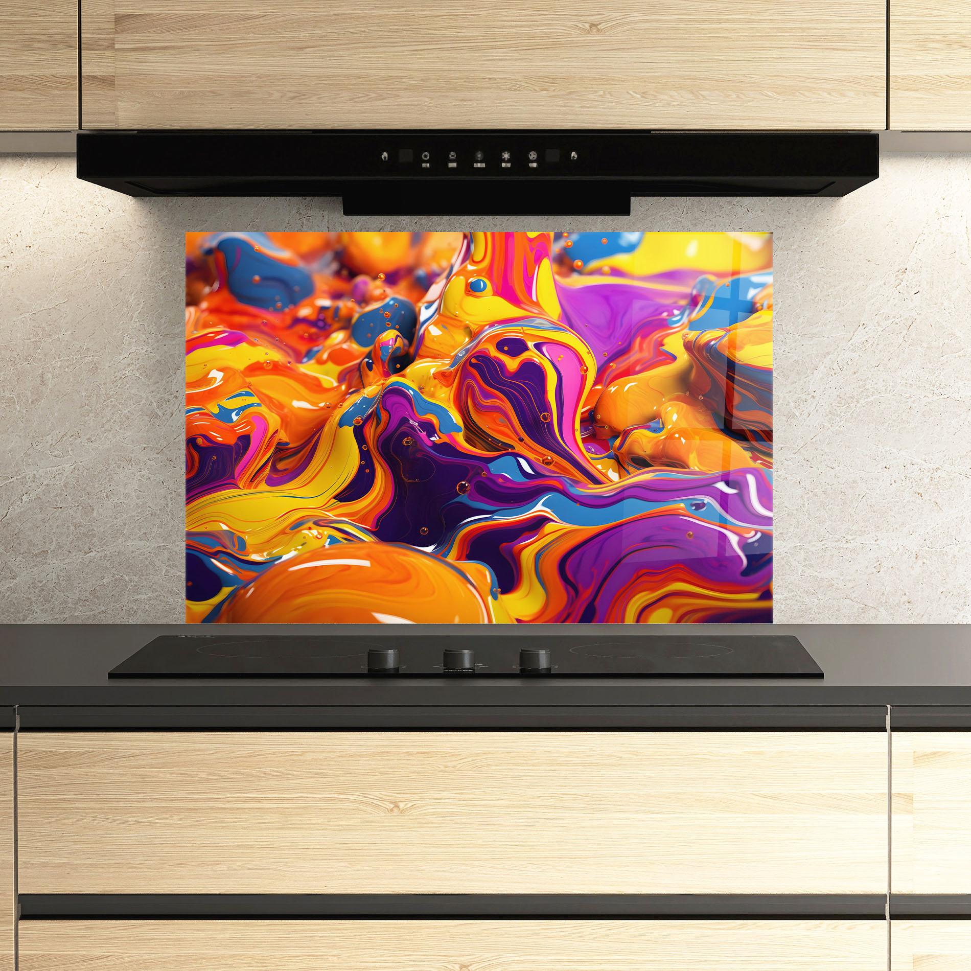 Panou Sticla Bucatarie Colorful Waves mockup 3