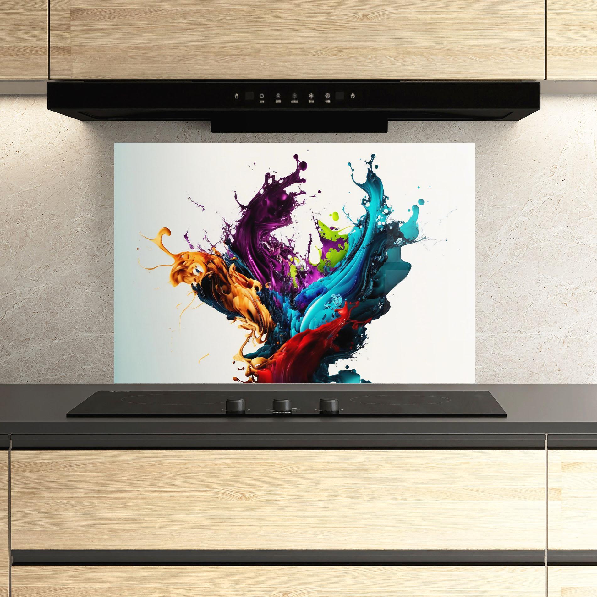 Panou Sticla Bucatarie Dark Purple Splash mockup 3