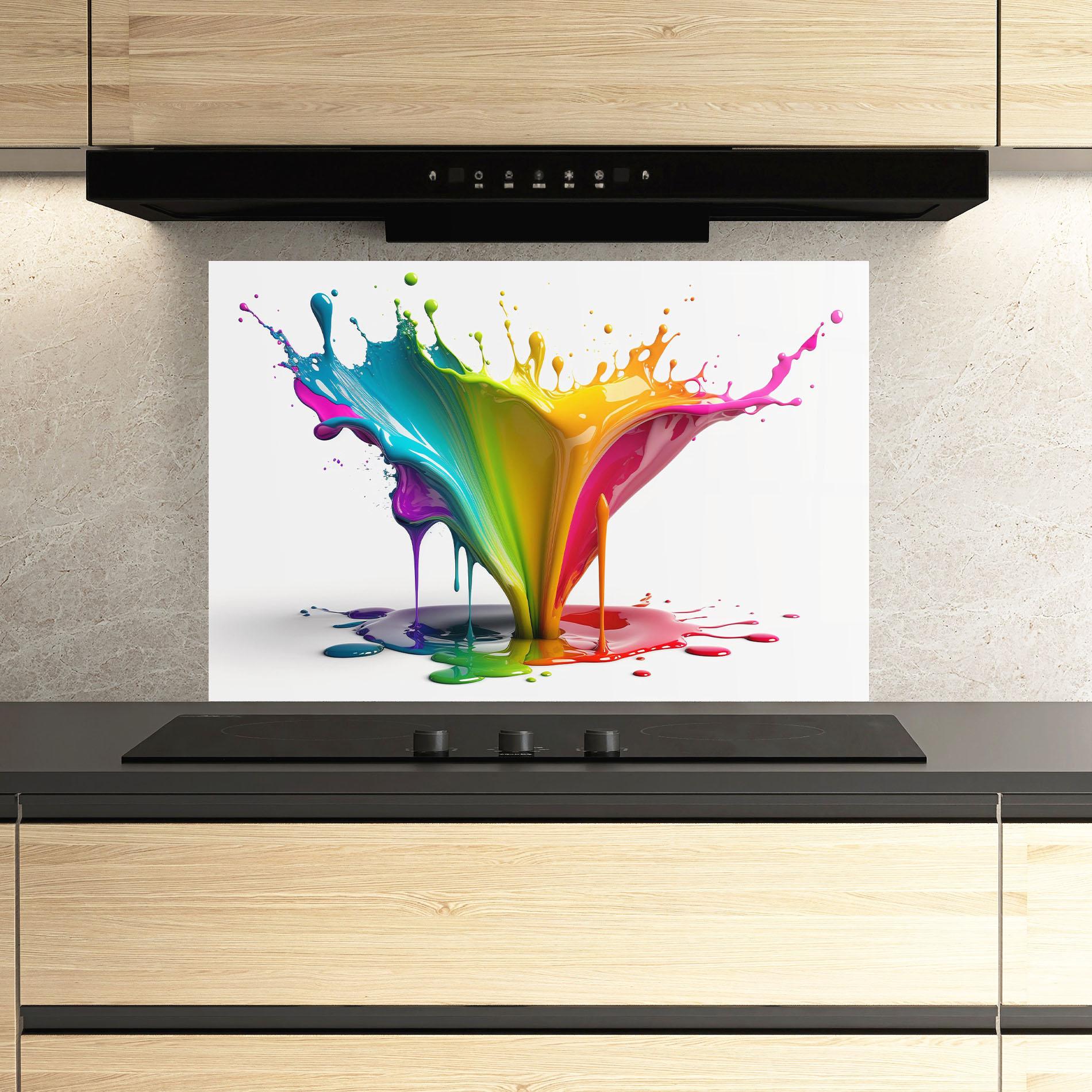 Panou Sticla Bucatarie Exploding Yellow Liquid mockup 3